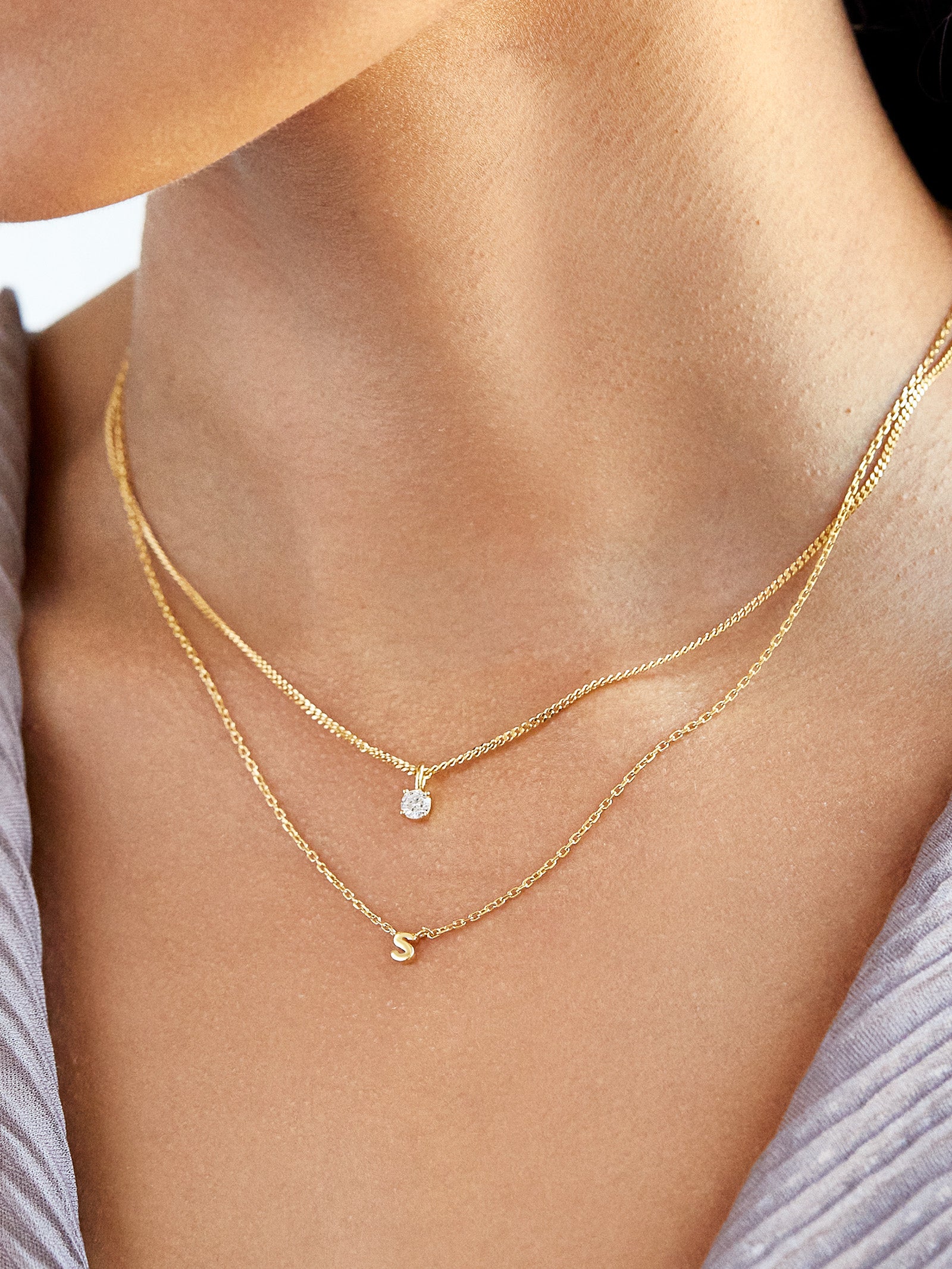 18K Gold Mini Initial Necklace - Gold - Image 2