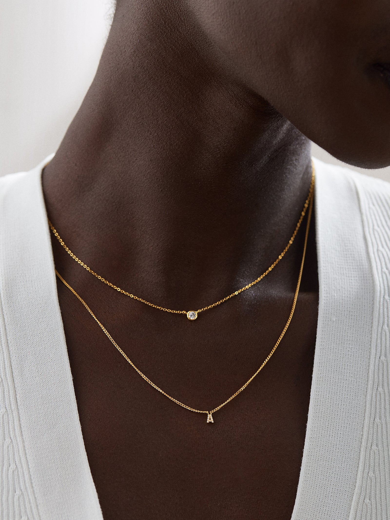 18K Gold Mini Initial Necklace - Gold/Pav?? - Image 2