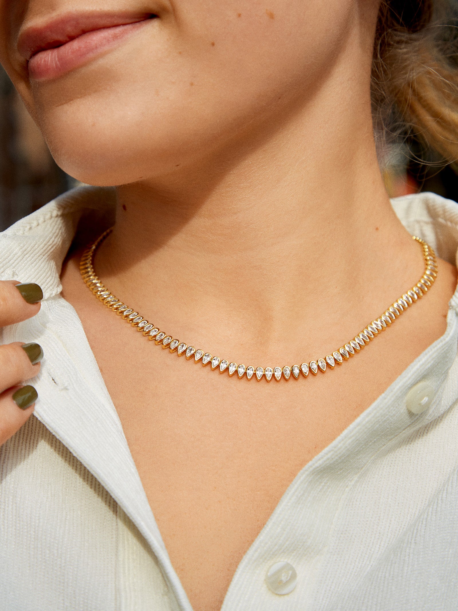 Julia 18K Gold Adjustable Tennis Necklace - Gold/Pav?? - Image 2