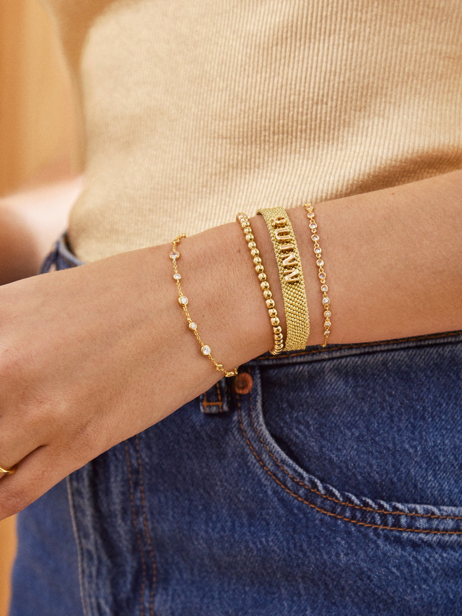 Woven Metallic Custom Friendship Bracelet - Metallic Gold Stripes - Image 2