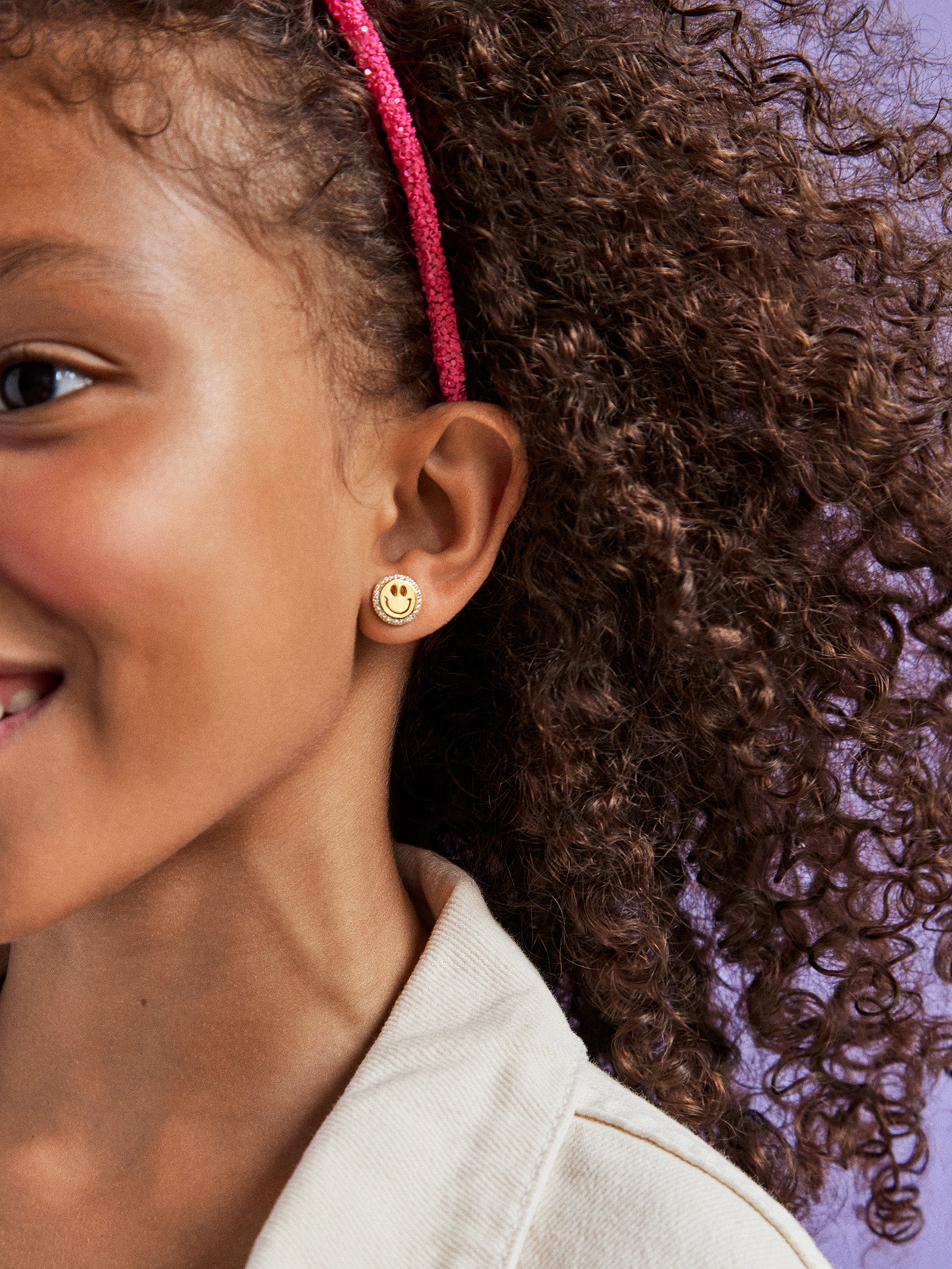 All Smiles 18K Gold Kids' Earrings - Pav?? Smiley - Image 2