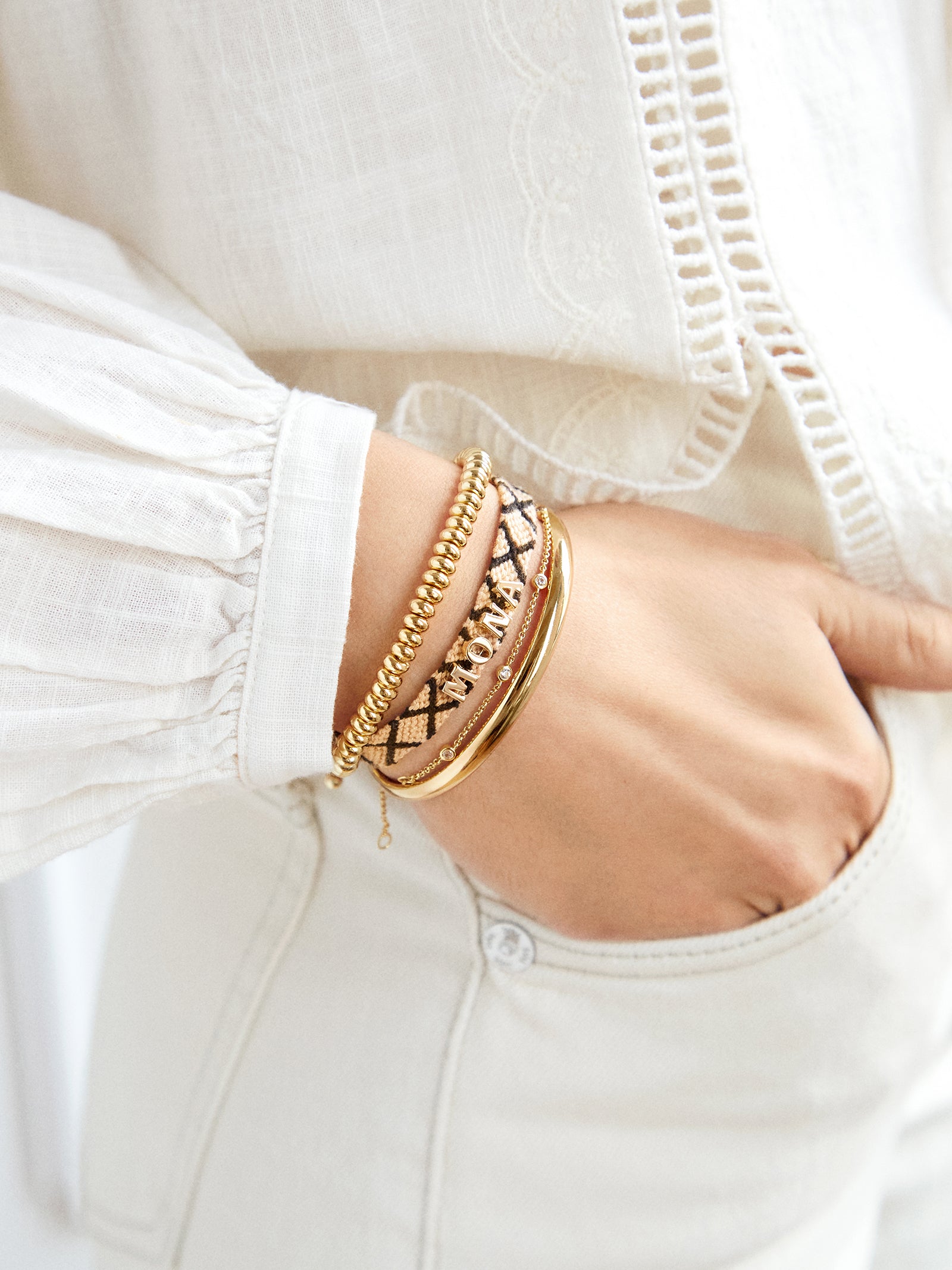 Woven Custom Friendship Bracelet - Neutral Criss Cross - Image 2
