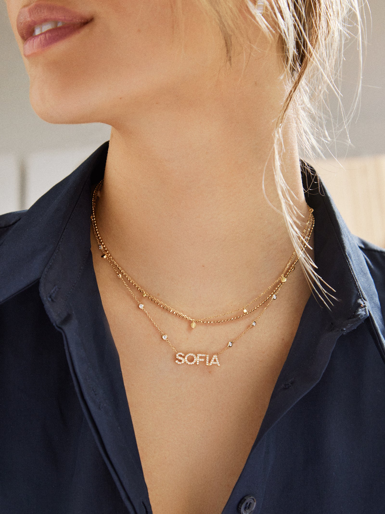 Yasmine 18K Gold Custom Nameplate Necklace - Gold/Pav?? - Image 6