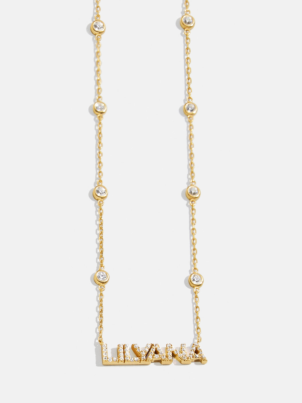 Yasmine 18K Gold Custom Nameplate Necklace - Gold/Pav?? - Image 3