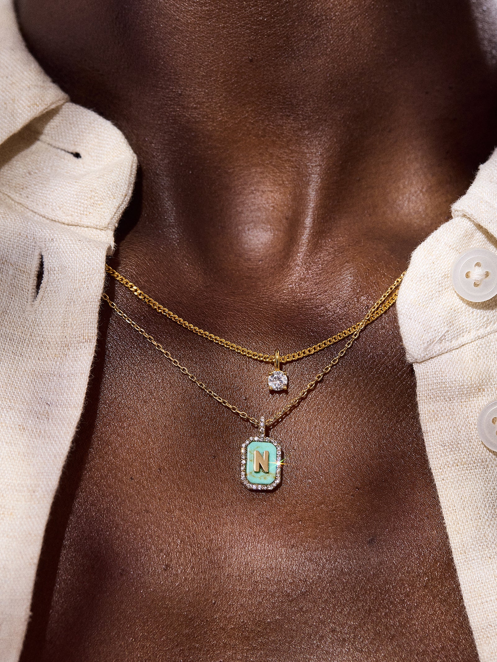 Gold & Turquoise Initial Necklace - Turquoise Stone - Image 29