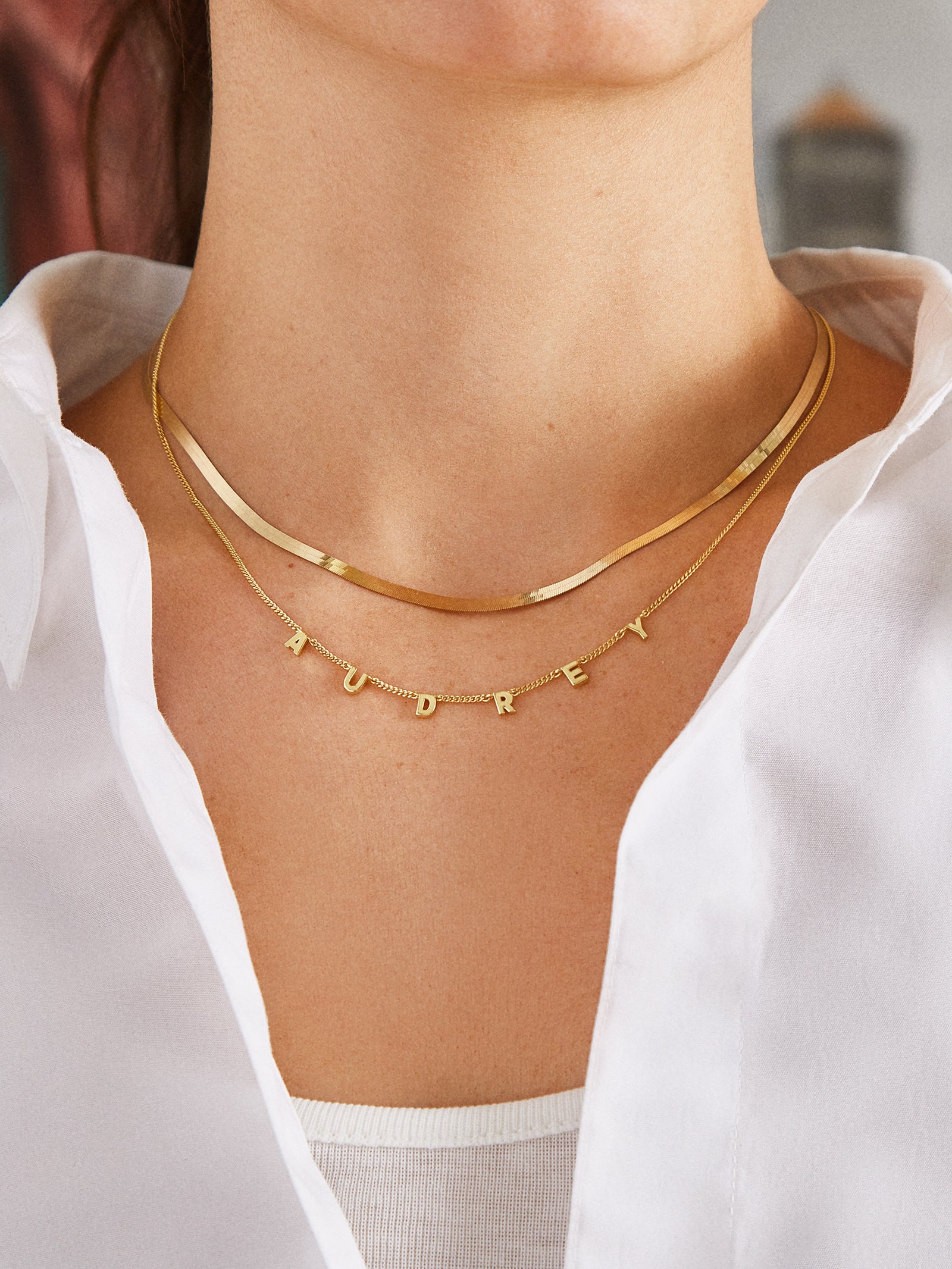 Mini 18K Gold Spaced Letter Custom Name Necklace - 18K Gold - Image 2
