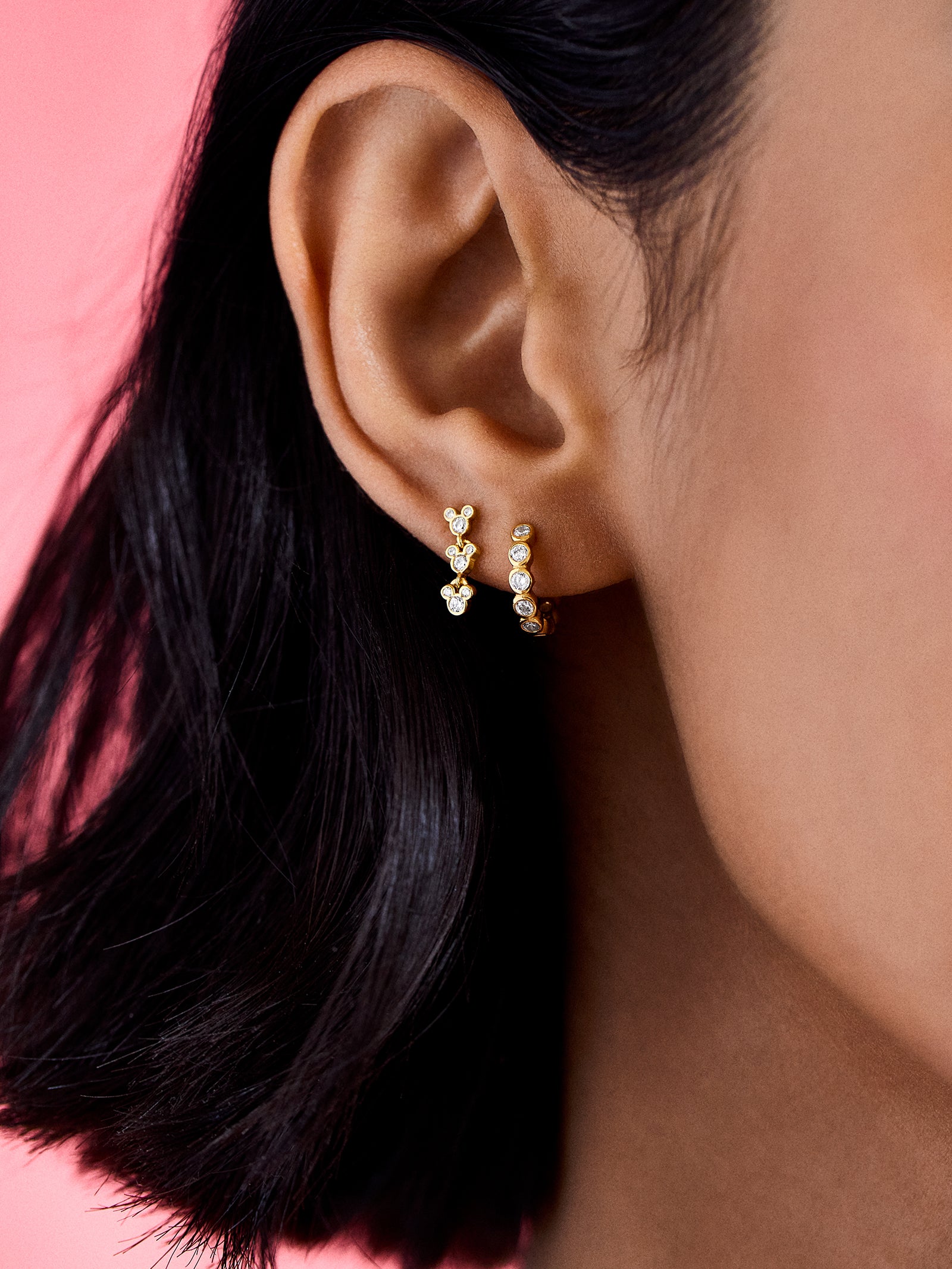 Mickey Mouse Disney 18K Gold Plated Sterling Silver Drop Earrings - Gold/Pav?? - Image 2
