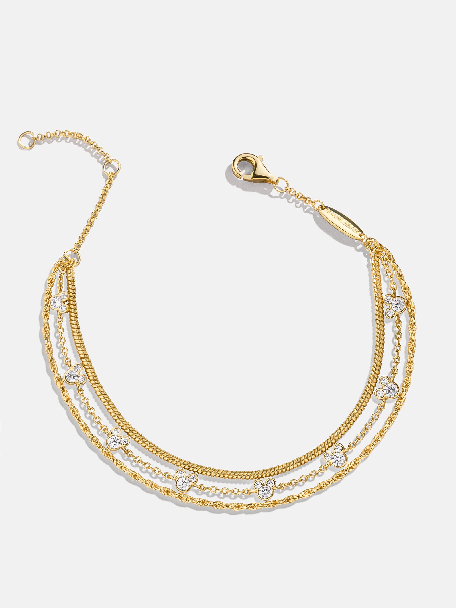 Mickey Mouse Disney 18K Gold Plated Sterling Silver Layered Bracelet - Gold/Pavé - Image 3