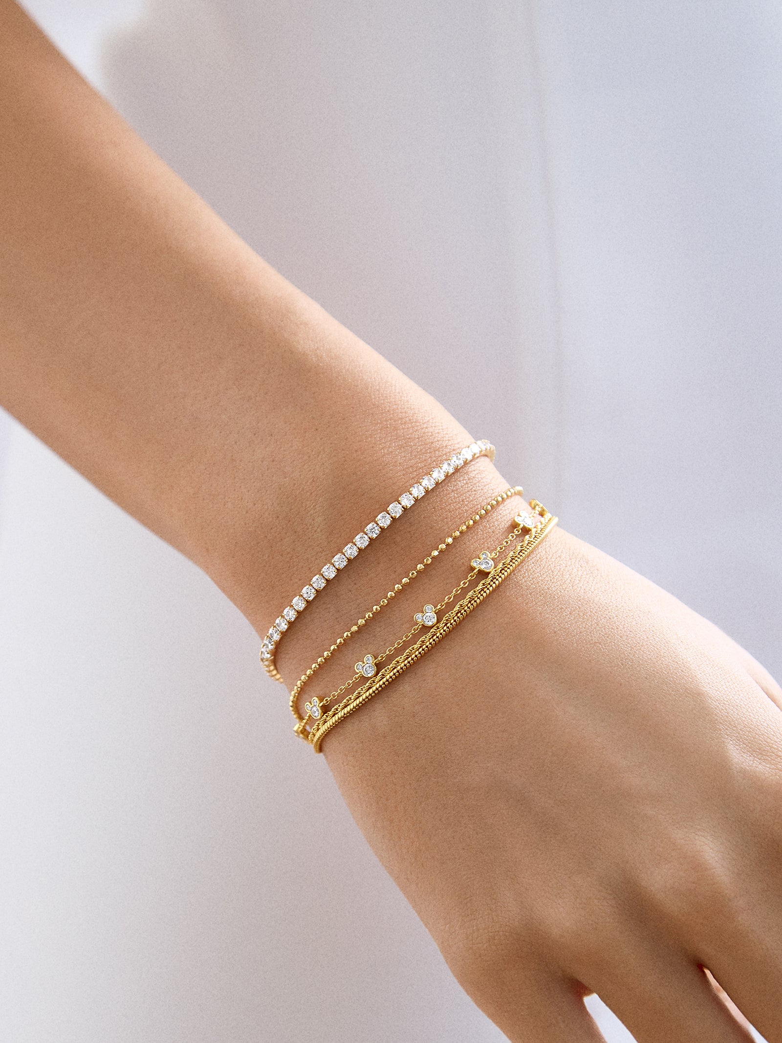 Mickey Mouse Disney 18K Gold Plated Sterling Silver Layered Bracelet - Gold/Pavé - Image 2