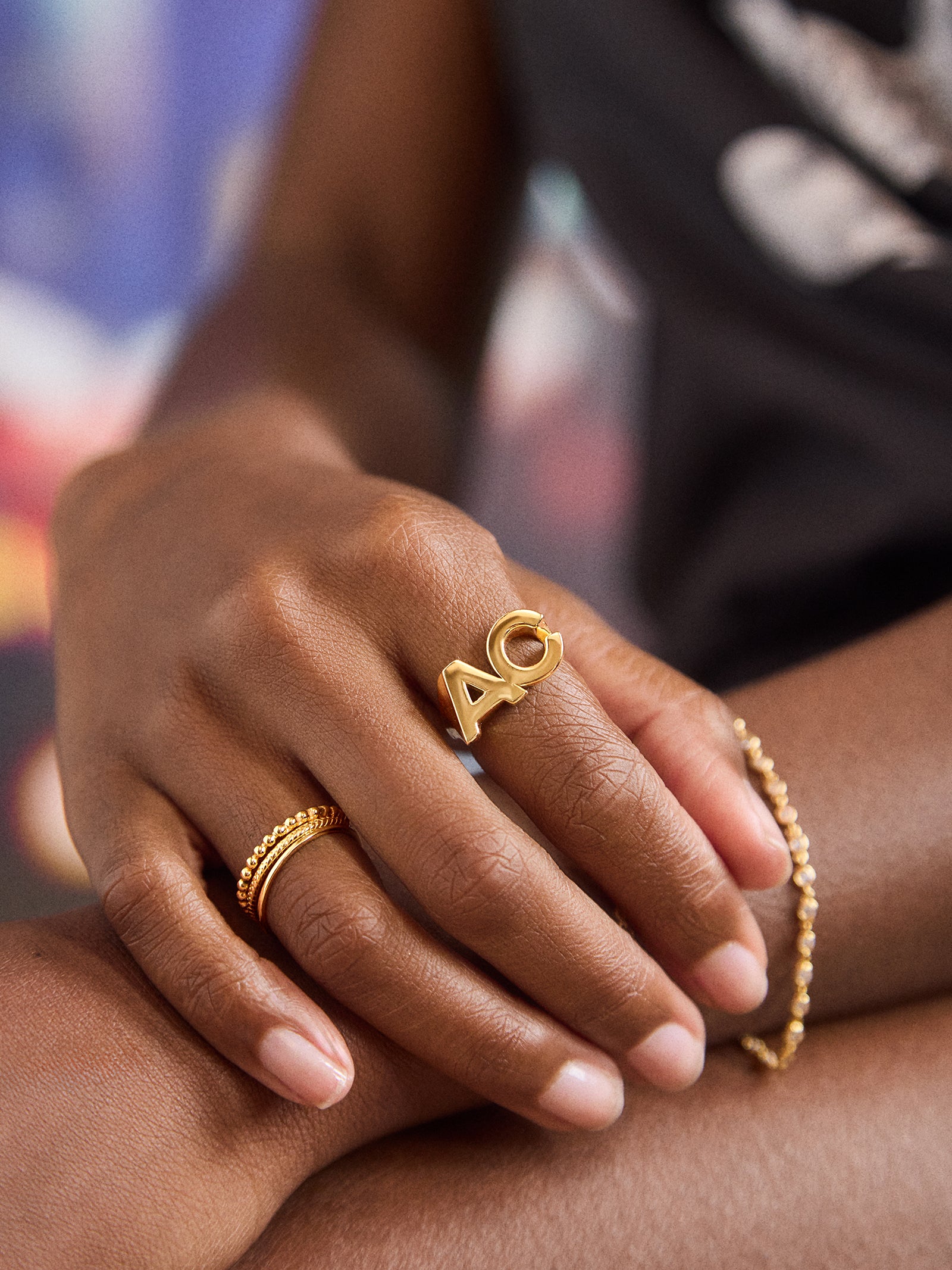 18K Gold Double Custom Initial Block Ring - 18K Gold - Image 2