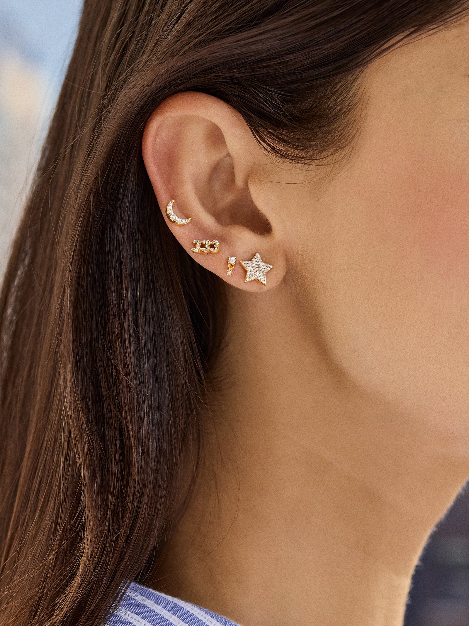 18K Gold Celestial Delicate Stud - Pav?? Star - Image 2