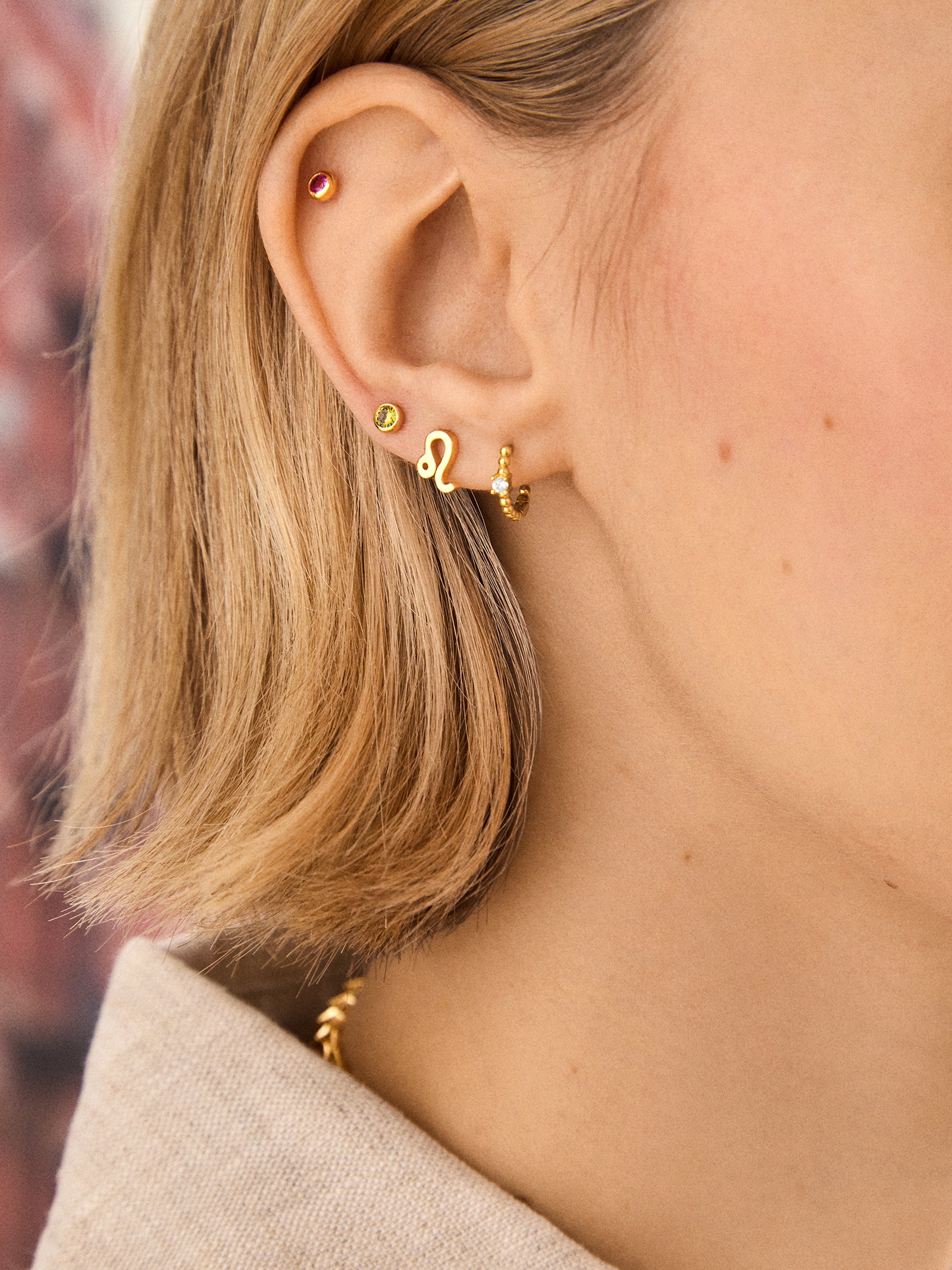 18K Gold Birthstone Stud Earrings - Rose - Image 2