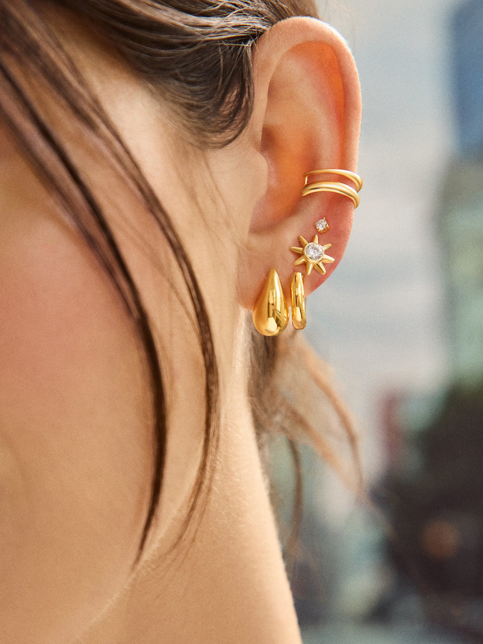 18K Gold Celestial Delicate Stud - Sun - Image 2