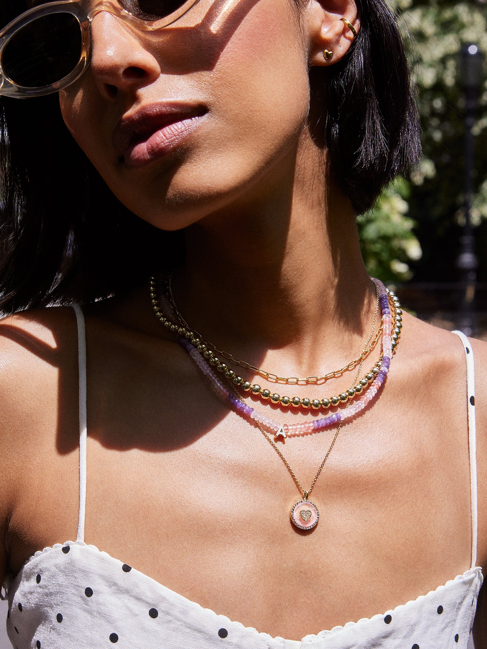 Semi-Precious Beaded Initial Necklace - Pink Ombre - Image 2