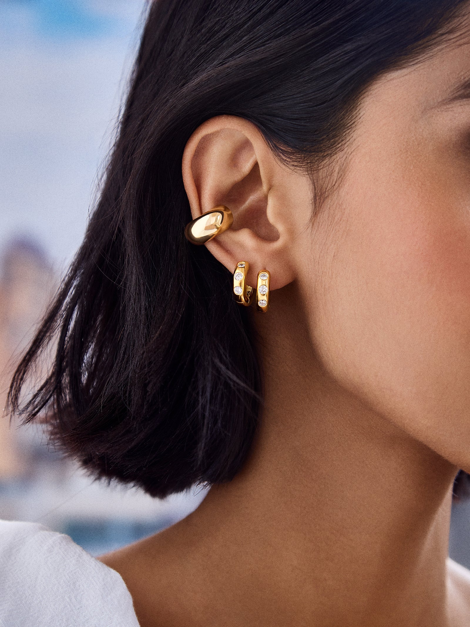 Sydney 18K Gold Birthstone Earrings - Crystal - Image 2