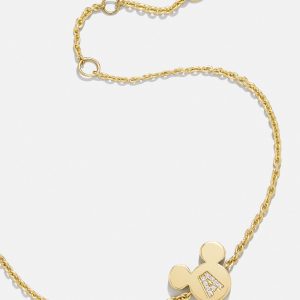Mickey Mouse Disney 18K Gold Plated Sterling Silver & Cubic Zirconia Initial Bracelet - Gold/Pavé