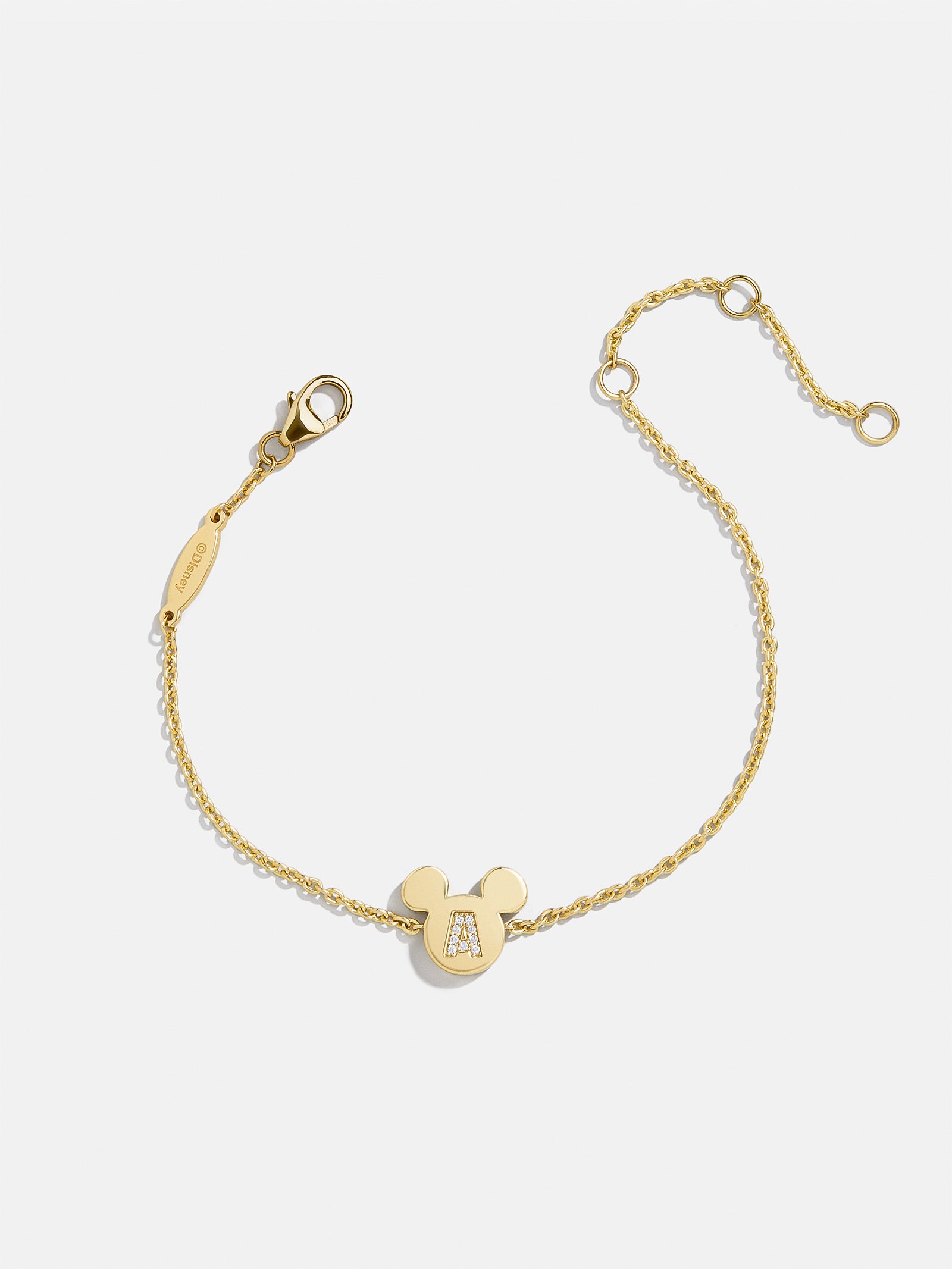 Mickey Mouse Disney 18K Gold Plated Sterling Silver & Cubic Zirconia Initial Bracelet - Gold/Pavé - Image 3