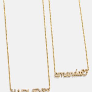 Disney Mickey Mouse 18K Gold Plated Sterling Silver Custom Nameplate Necklace - Gold/Pavé