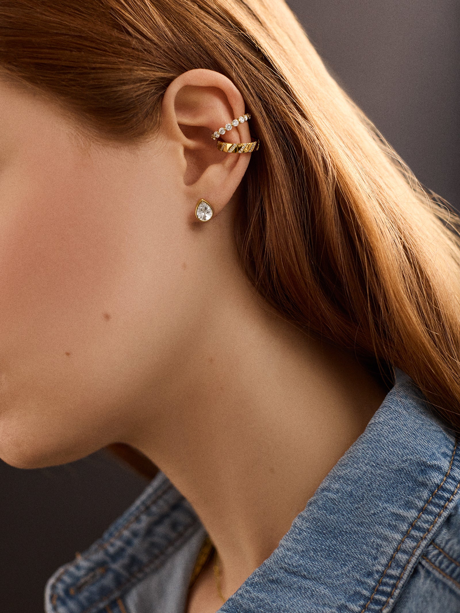 Donna 18K Gold Bezel Earrings - Gold/Pav?? - Image 2