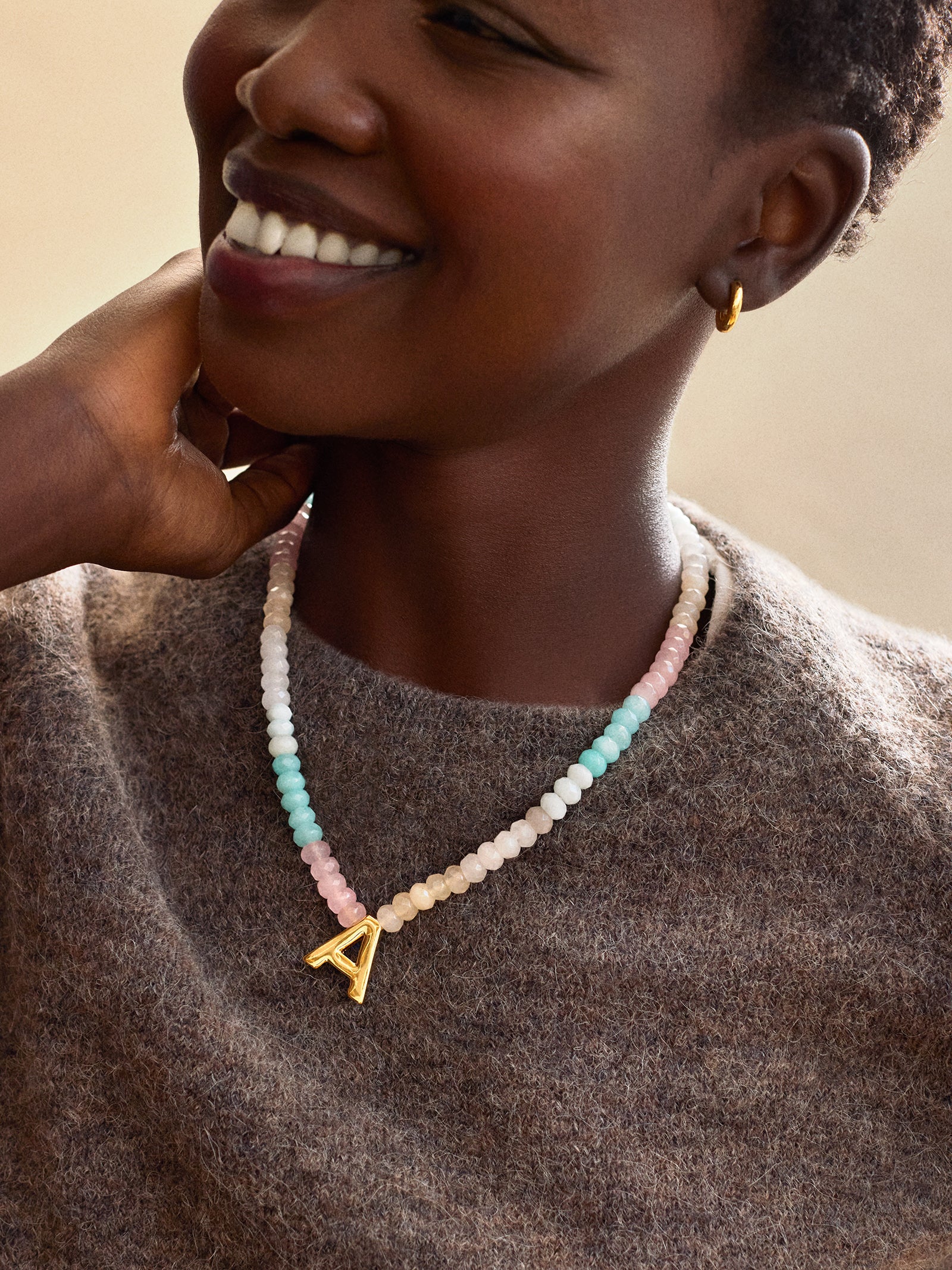 Semi-Precious Block Initial Necklace - Light Multi - Image 26