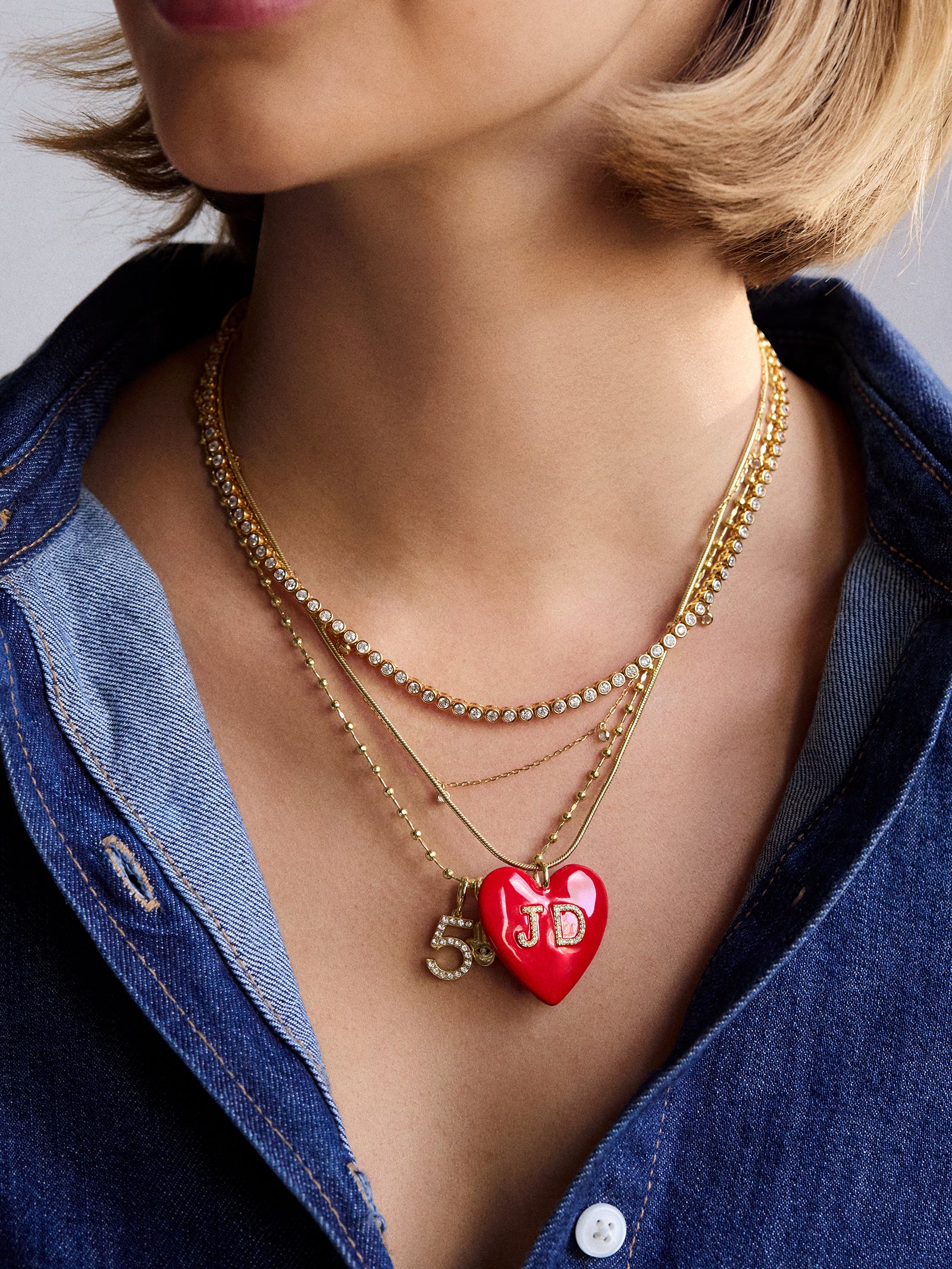 Millie Bubble Heart Custom Initial Necklace - Red - Image 2