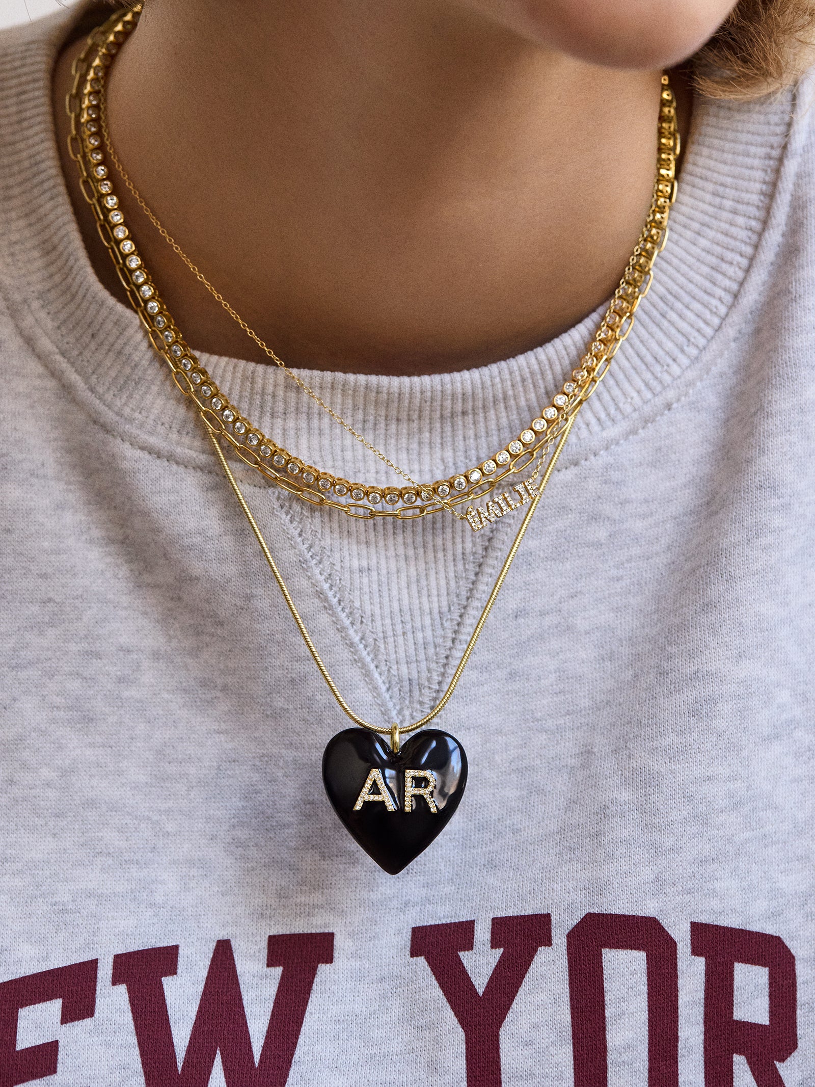 Millie Bubble Heart Custom Initial Necklace - Black - Image 2