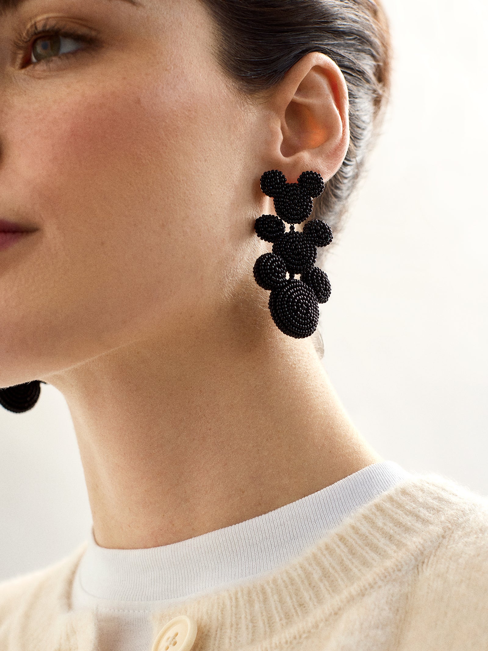 Disney Mickey Mouse Beaded Statement Earrings - Black - Image 2