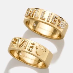Disney 18K Gold Plated Sterling Silver Custom Block Ring - Gold/Pavé