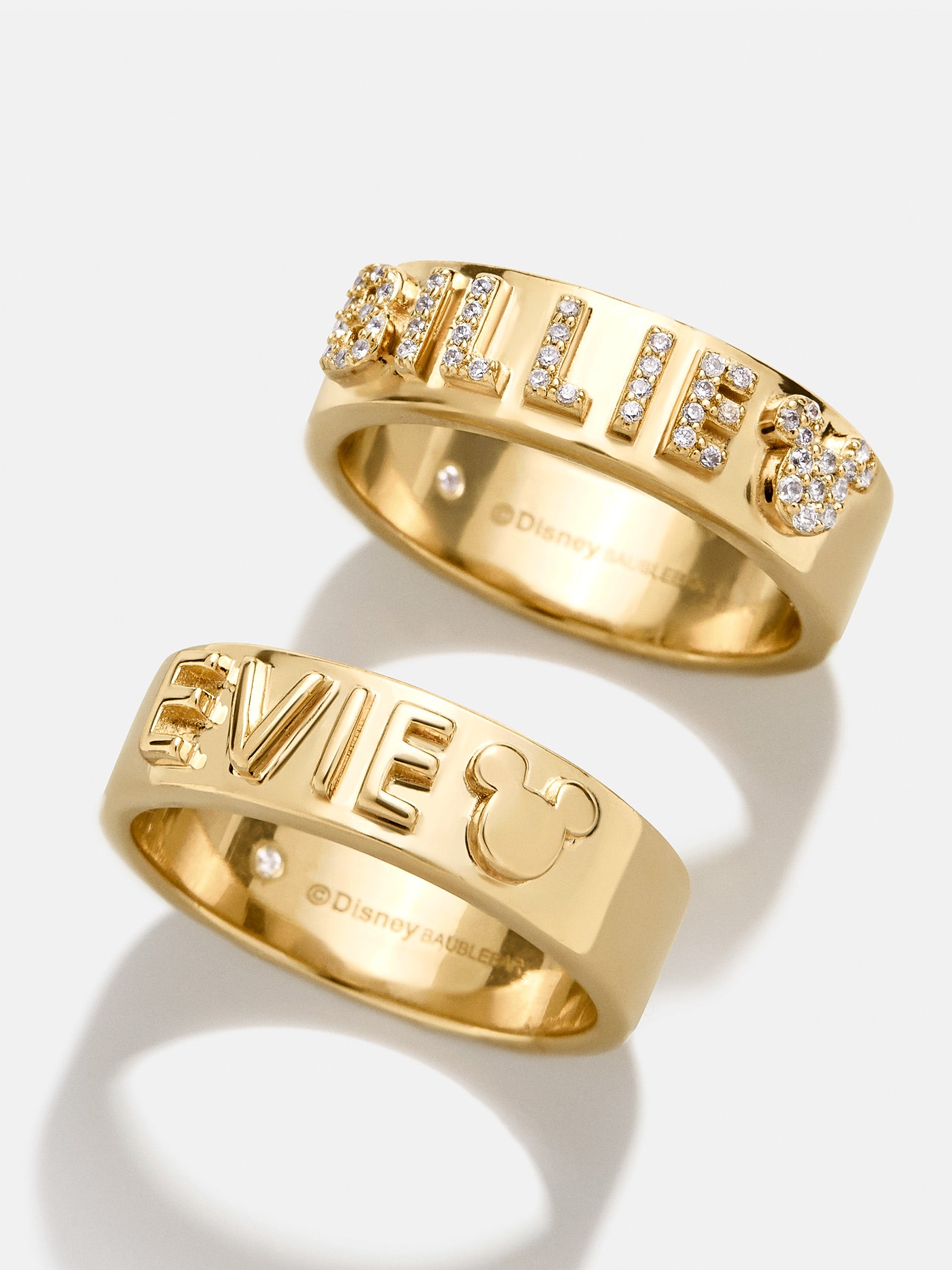 Disney 18K Gold Plated Sterling Silver Custom Block Ring - Gold/Pavé - Image 3