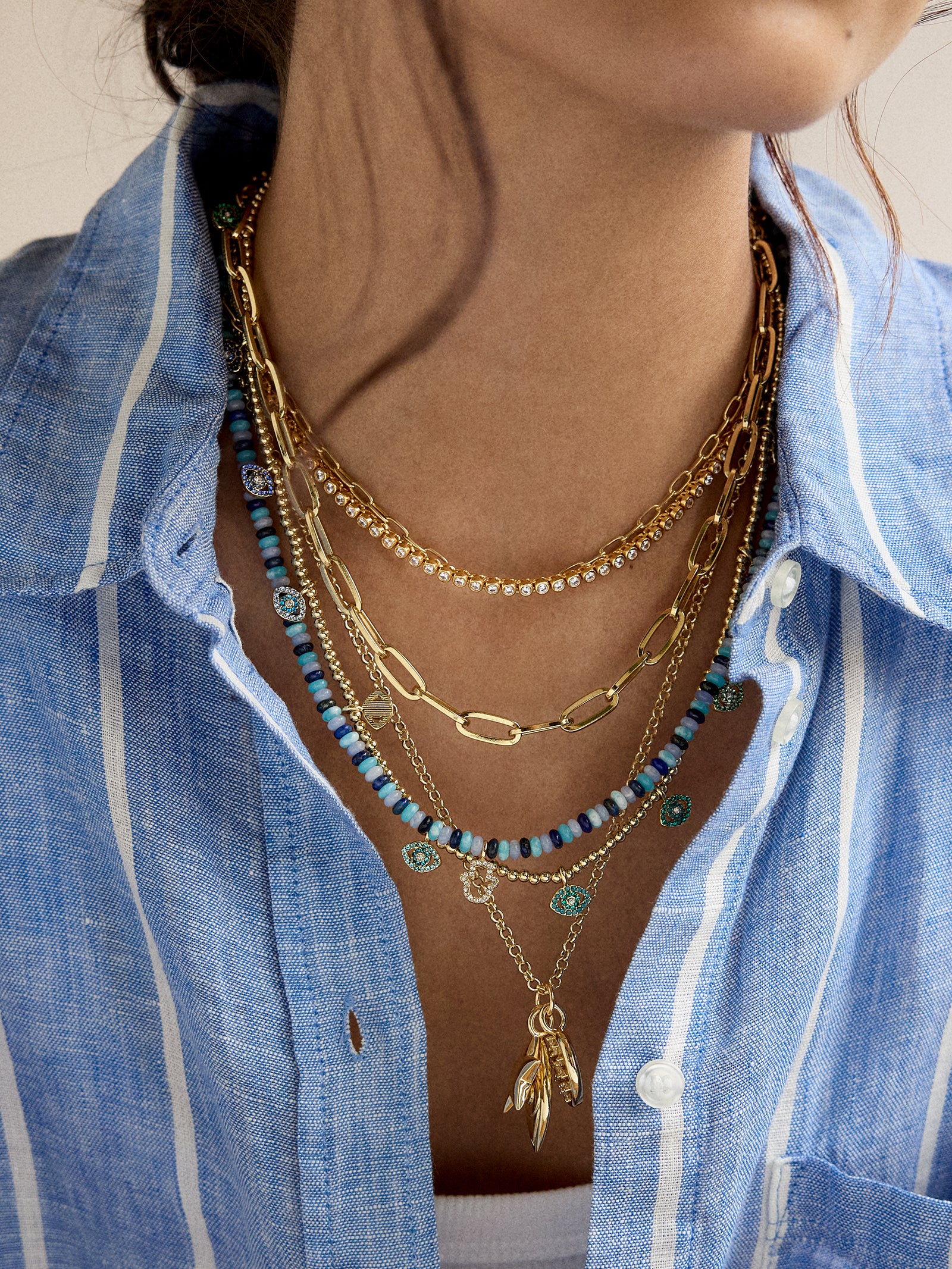Evil Eye Pisa Necklace - Gold/Blue - Image 3
