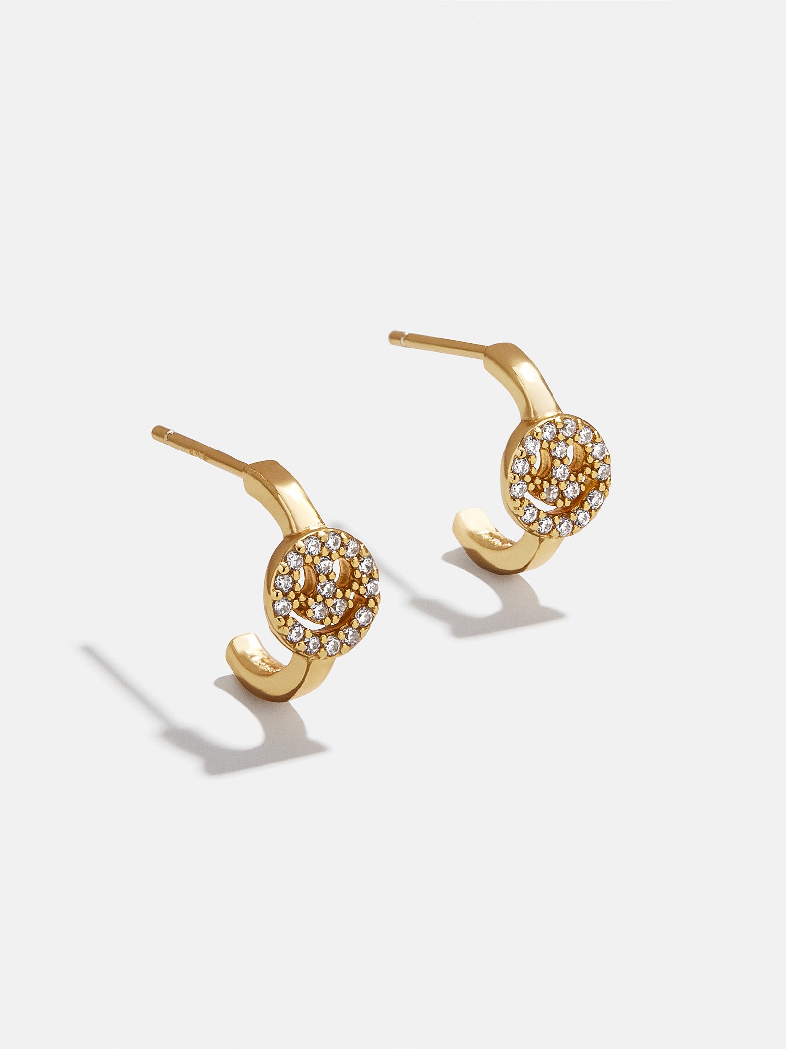 18K Gold Smiley Delicate Hoop Earrings - Pav?? Smiley Face