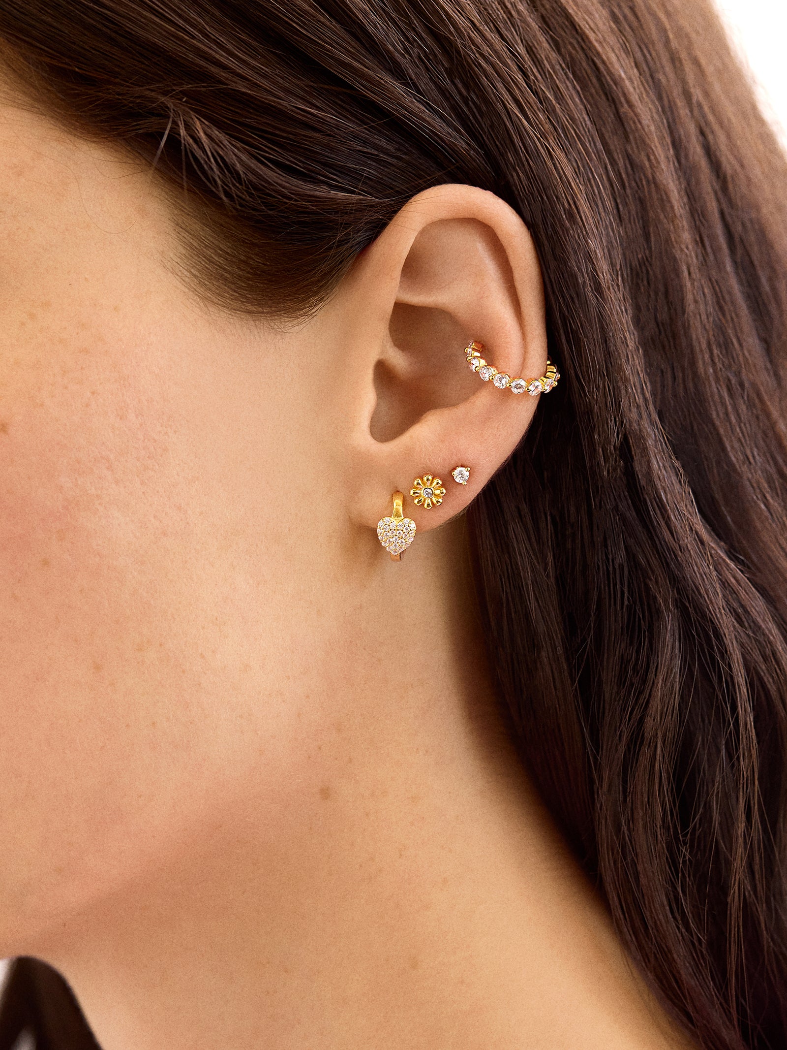 18K Gold Heart Delicate Hoop Earrings - Puffy Pav?? Heart - Image 2