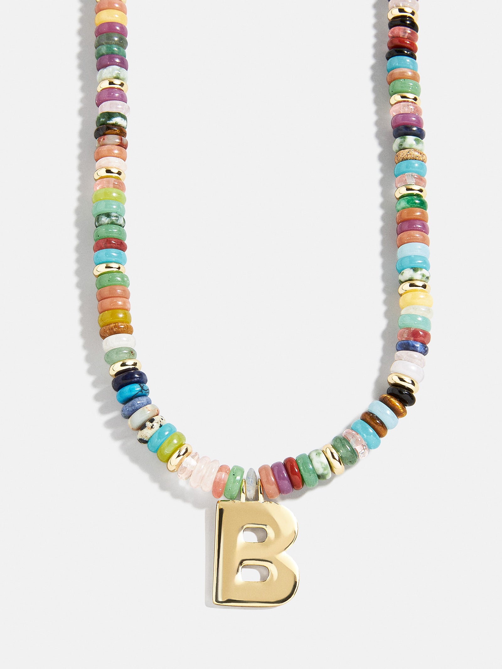 Semi-Precious Block Initial Necklace - Multi/Gold - Image 4