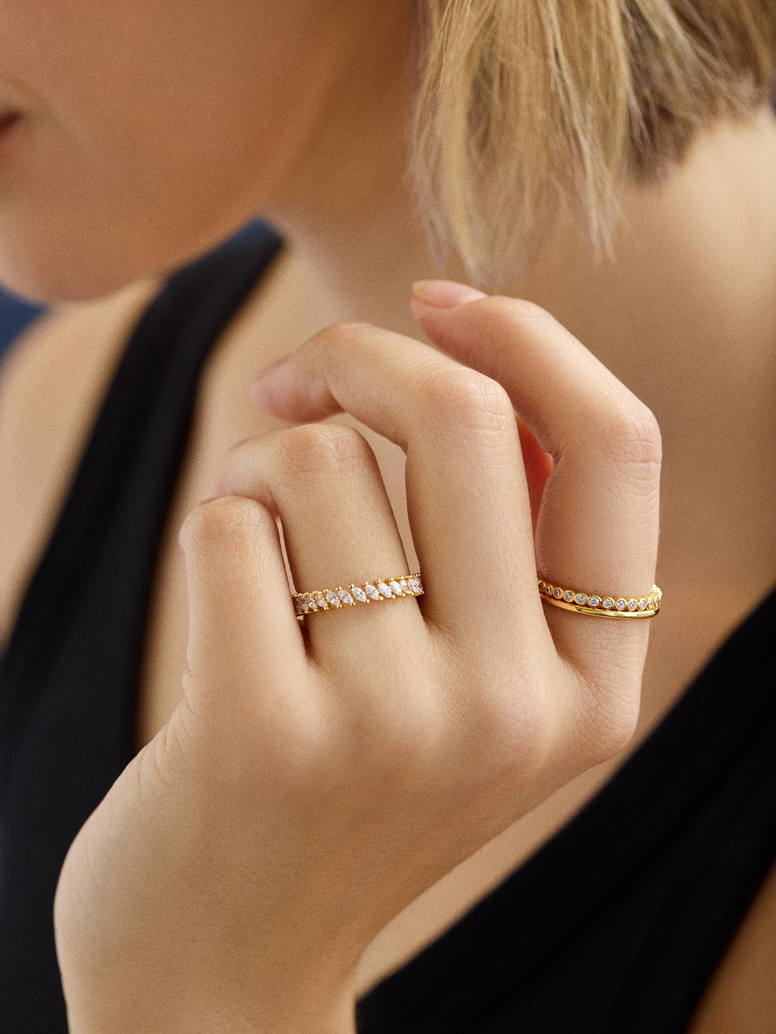 18K Gold Willow Ring Set - Gold/Pav?? - Image 2