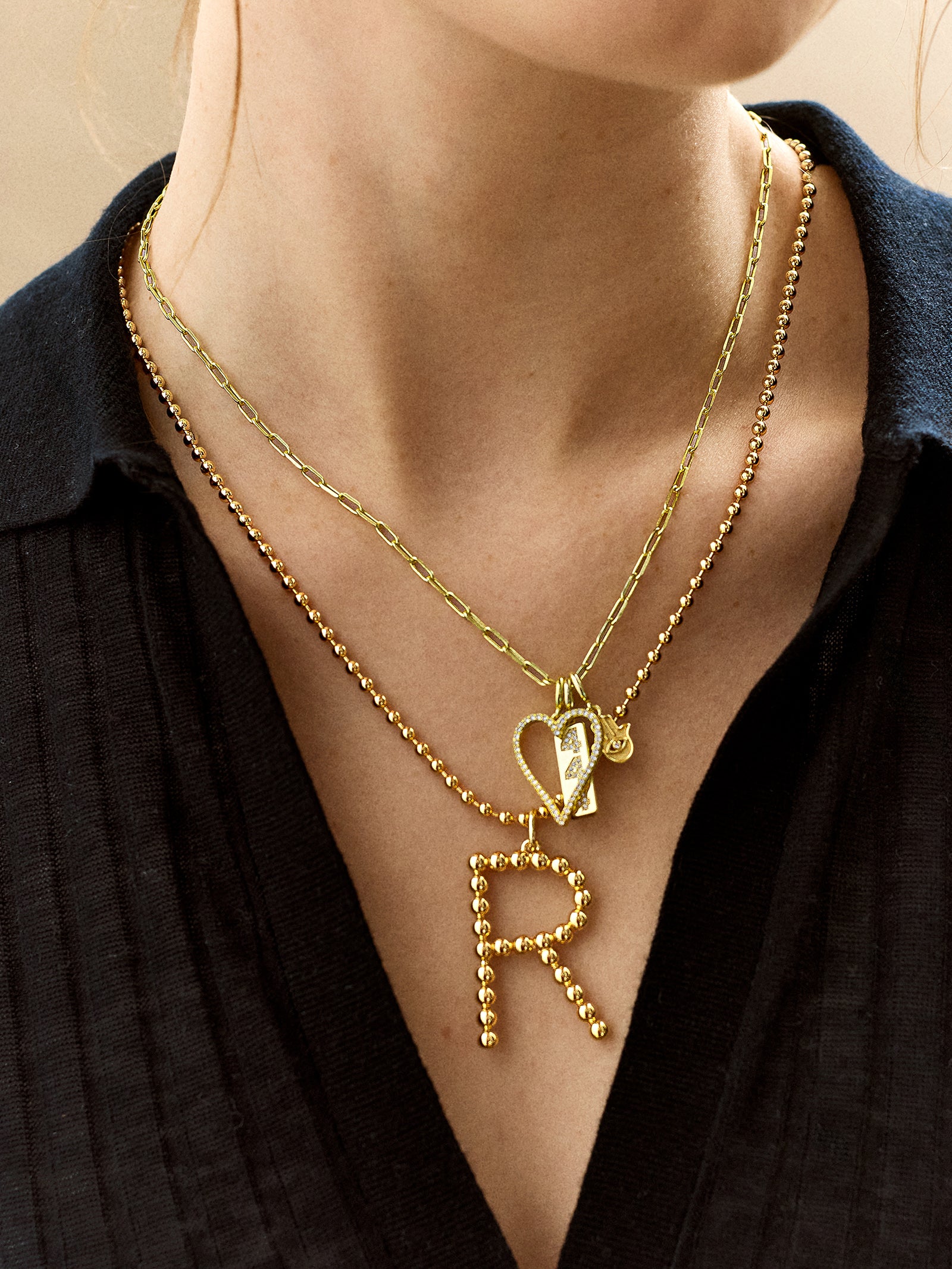 Oversized Initial Pisa Necklace - Gold - Image 29