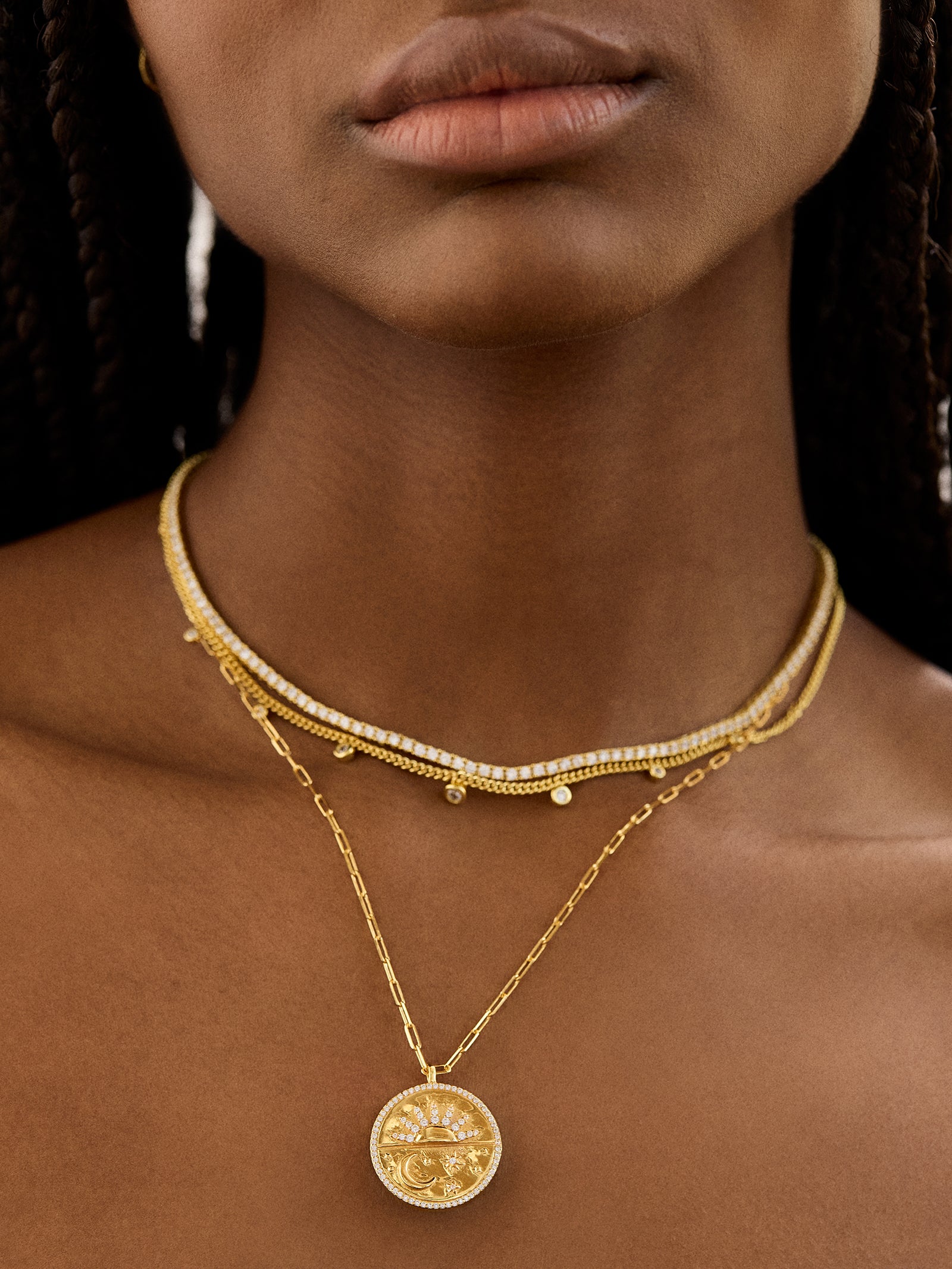 18K Gold Celestial Reversible Pendant Necklace - Black - Image 3