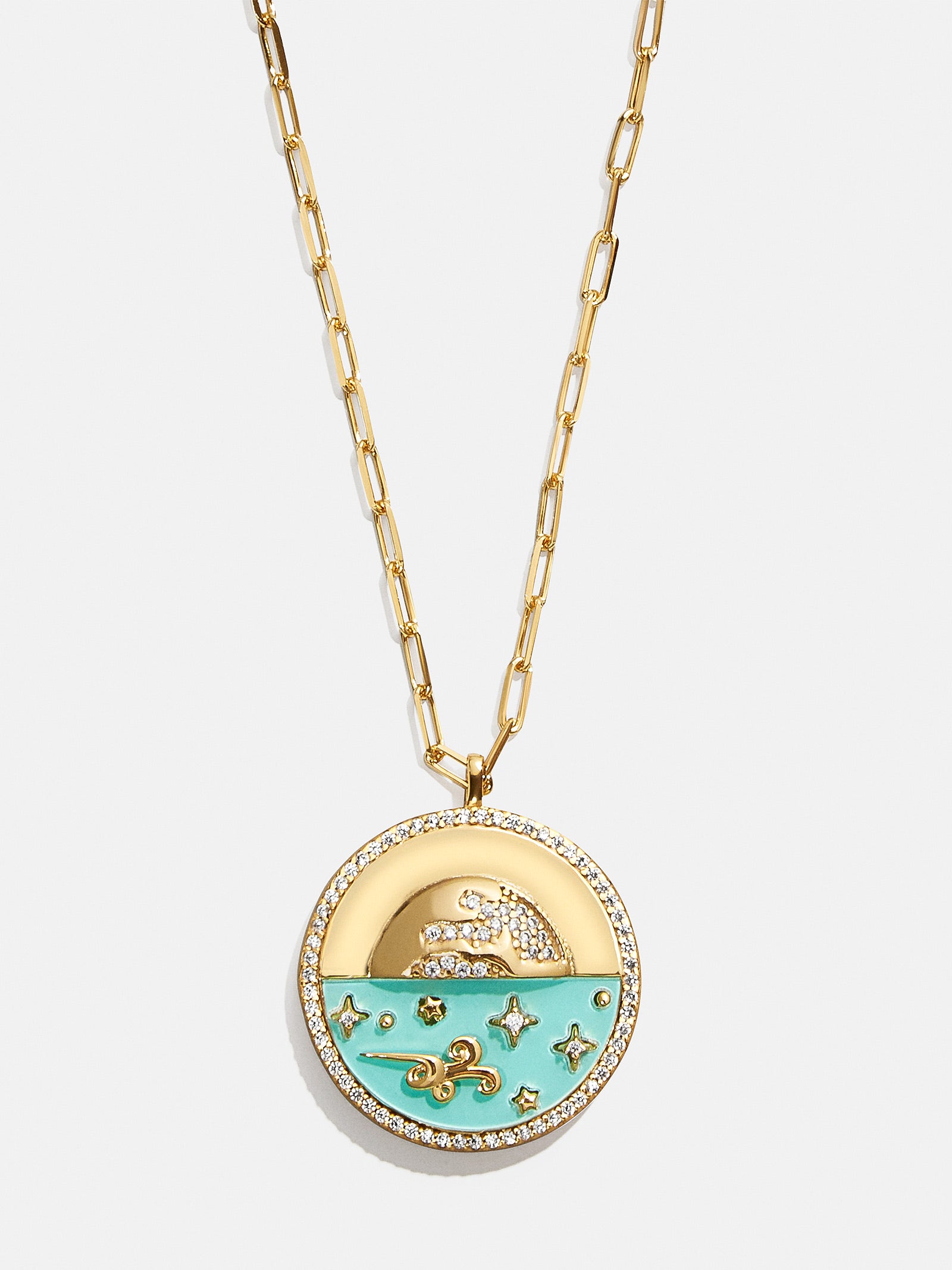 18K Gold Ocean Reversible Pendant Necklace - Aqua - Image 4