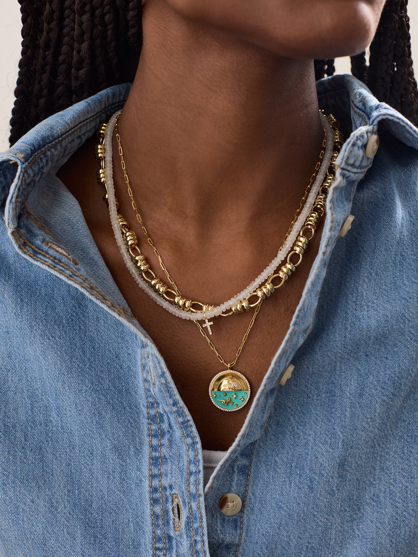 18K Gold Ocean Reversible Pendant Necklace - Aqua - Image 2