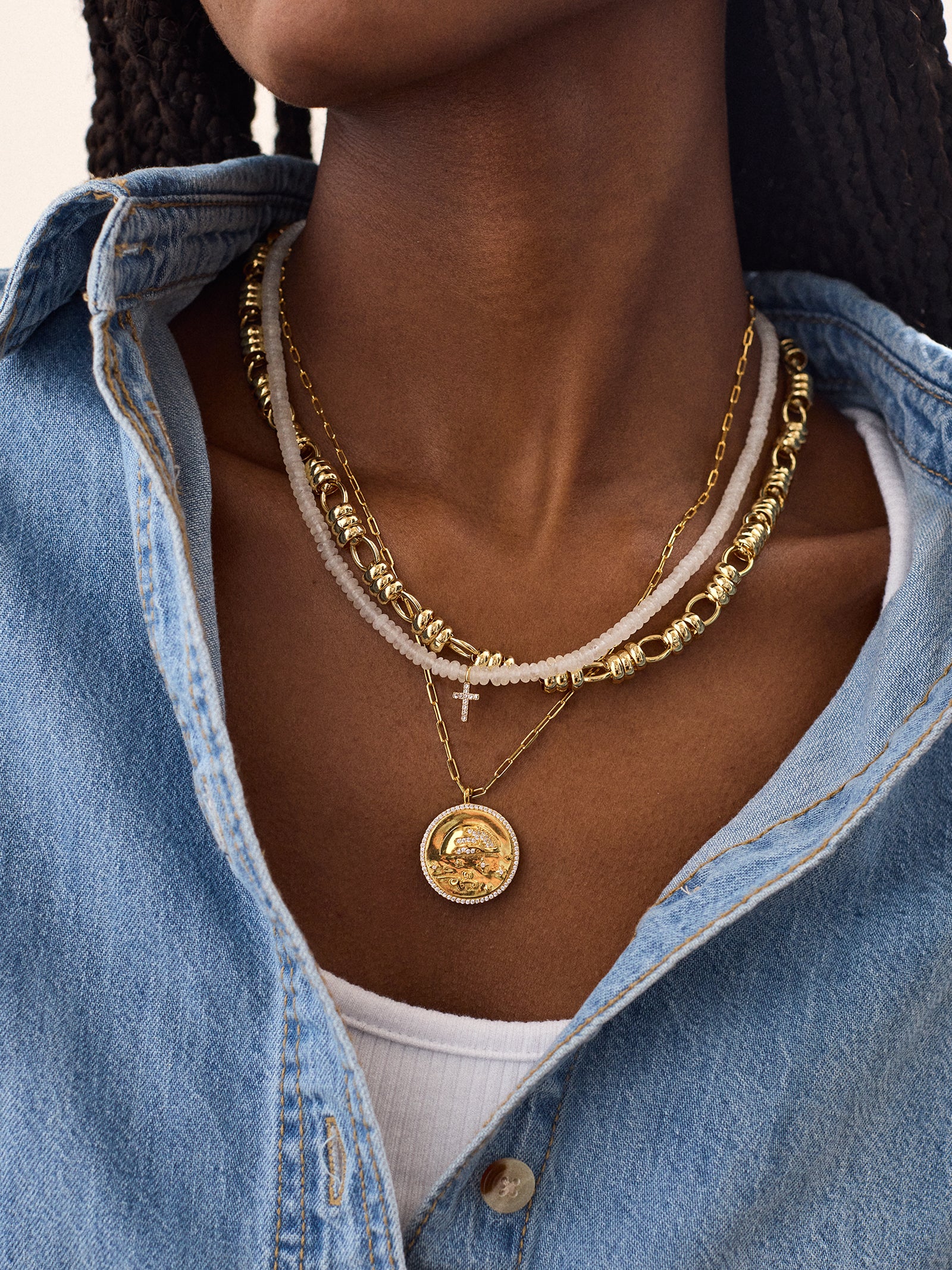 18K Gold Ocean Reversible Pendant Necklace - Aqua - Image 3
