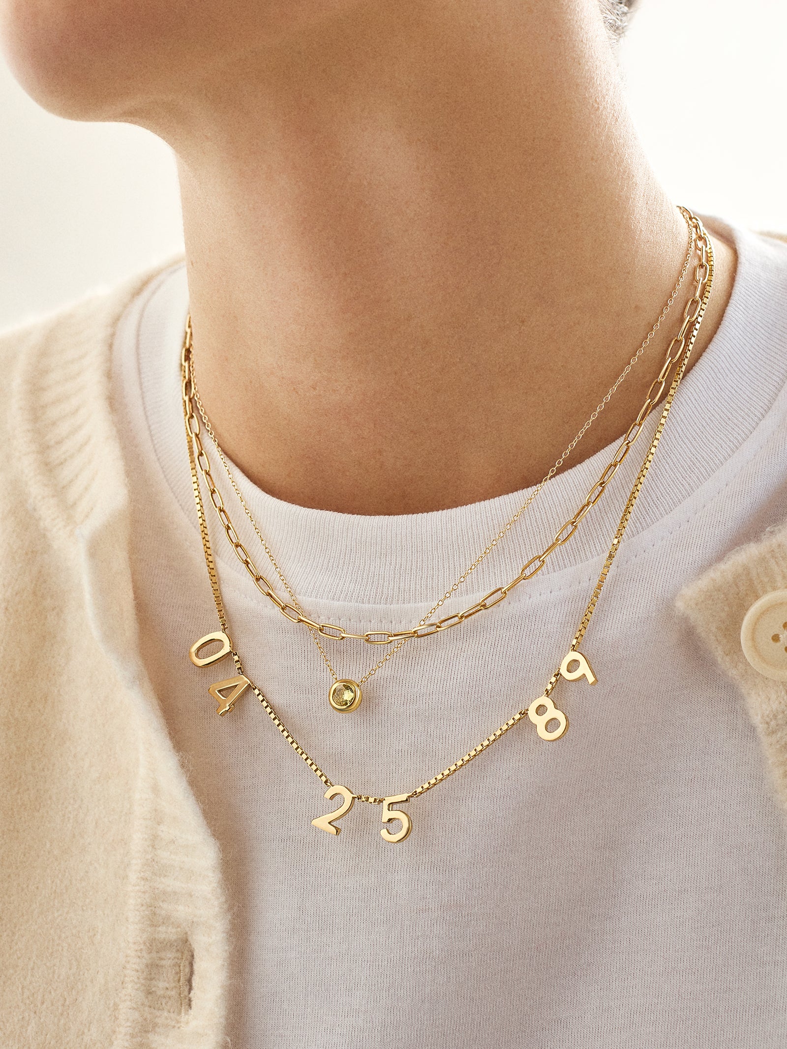 18K Gold Spaced Number Custom Necklace - S - Image 4