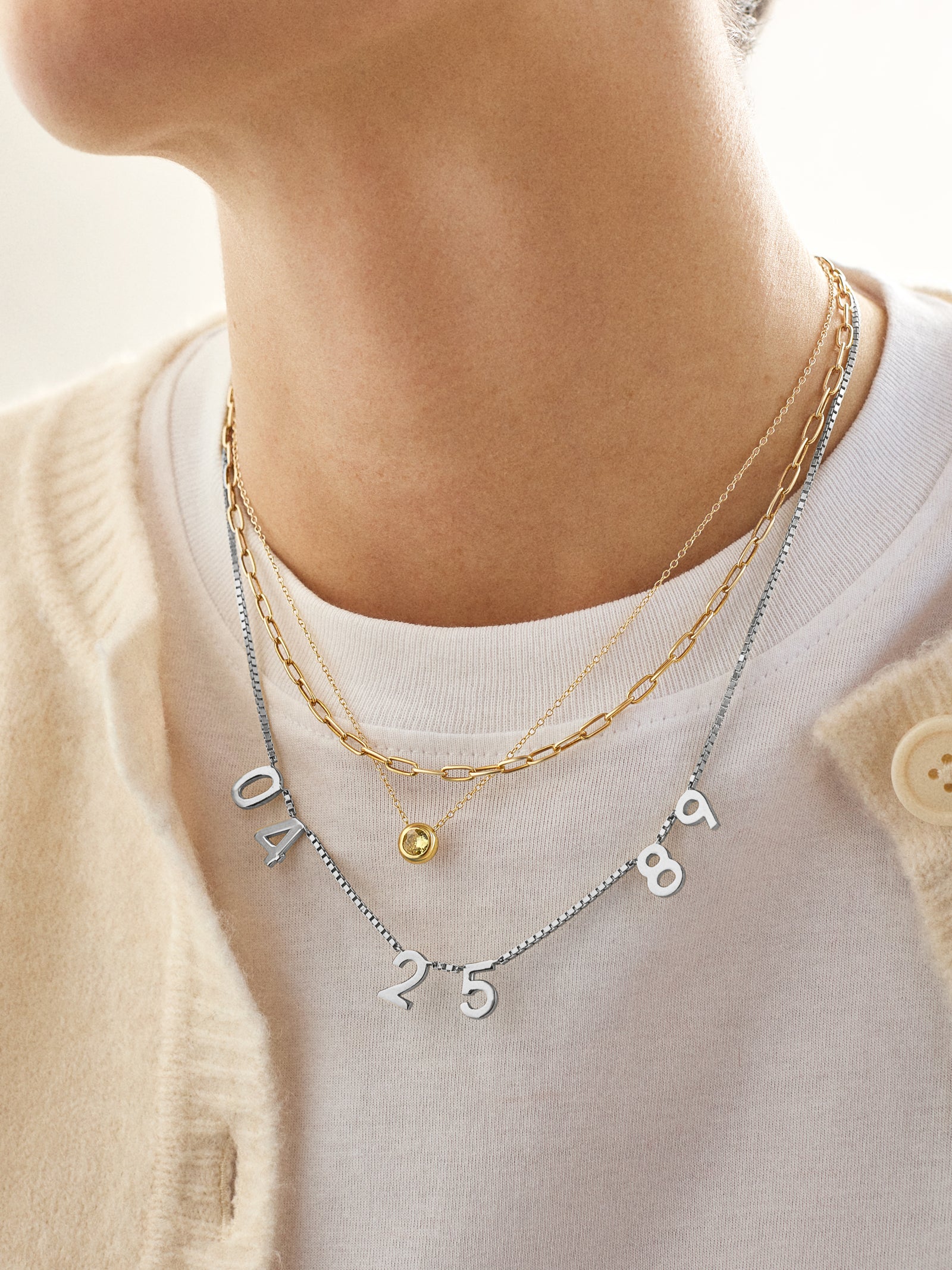 18K Gold Spaced Number Custom Necklace - S - Image 10