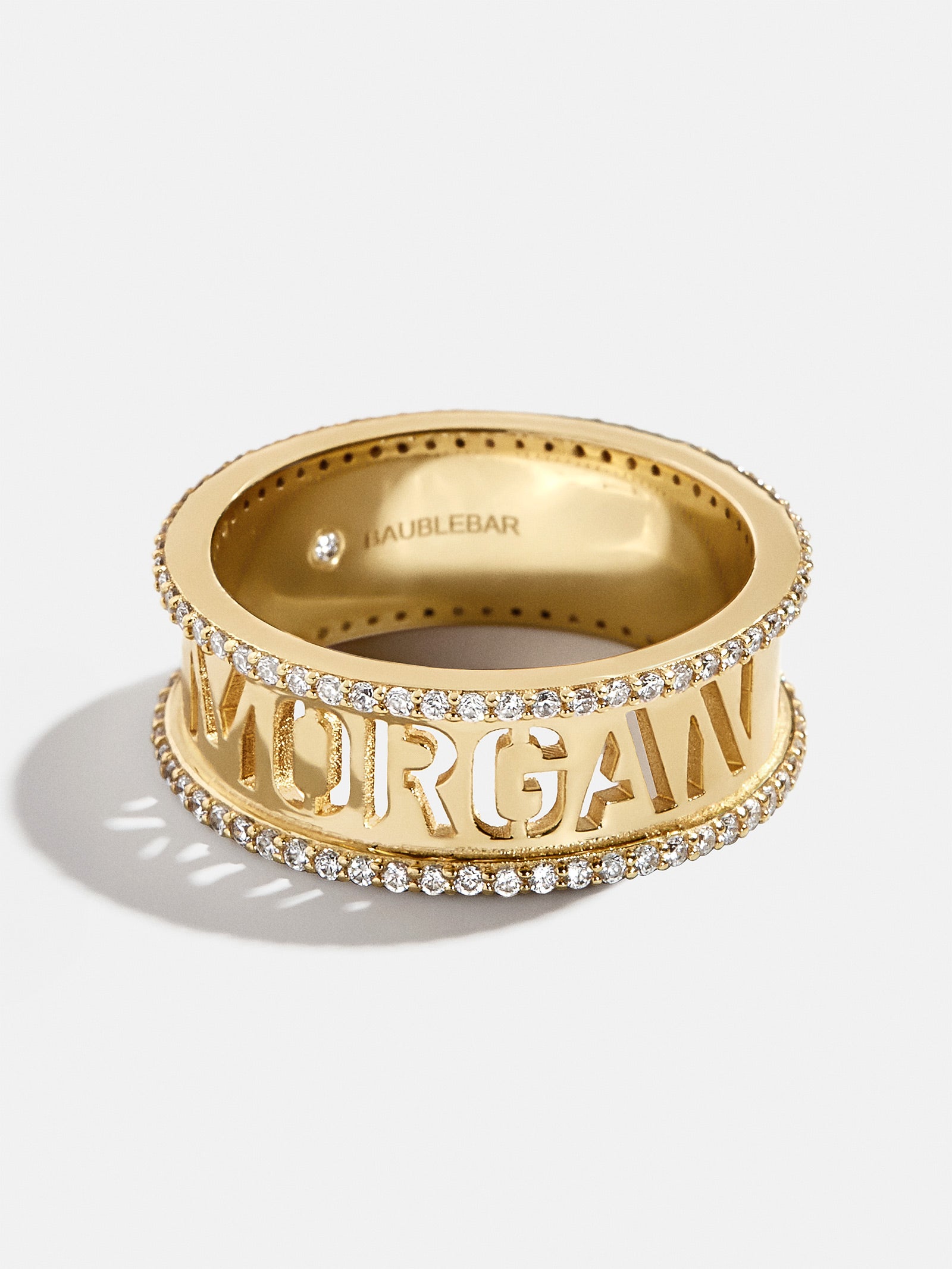18K Gold Cutout Custom Name Ring - Gold/Pav??