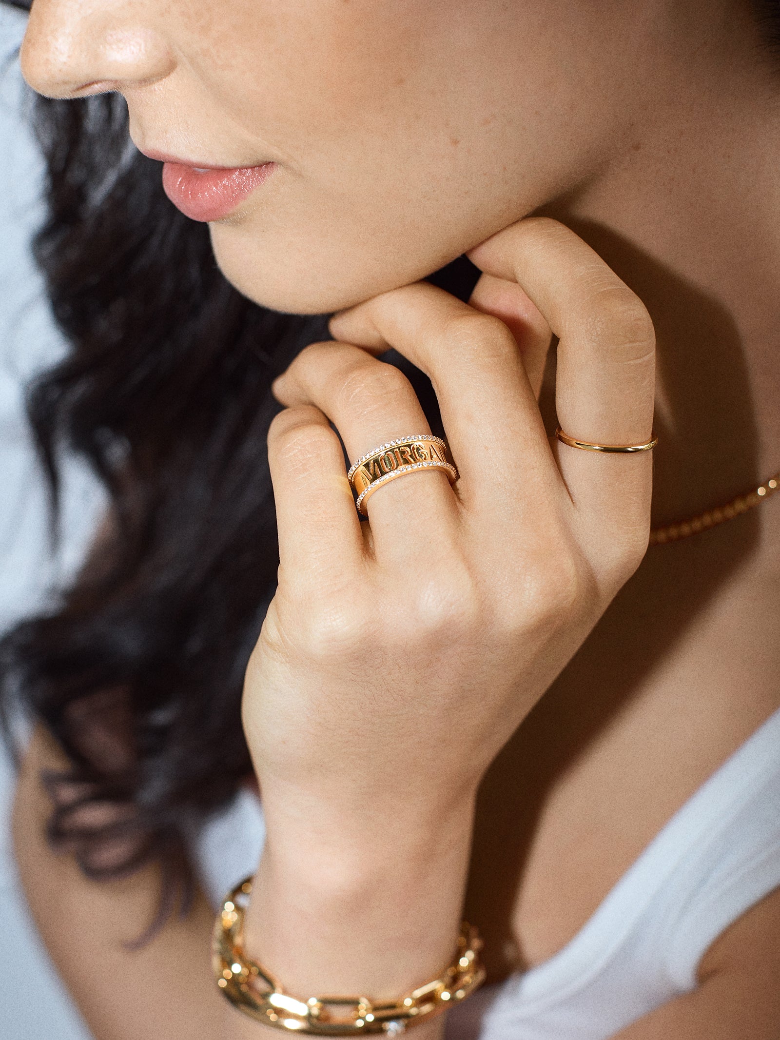18K Gold Cutout Custom Name Ring - Gold/Pav?? - Image 2