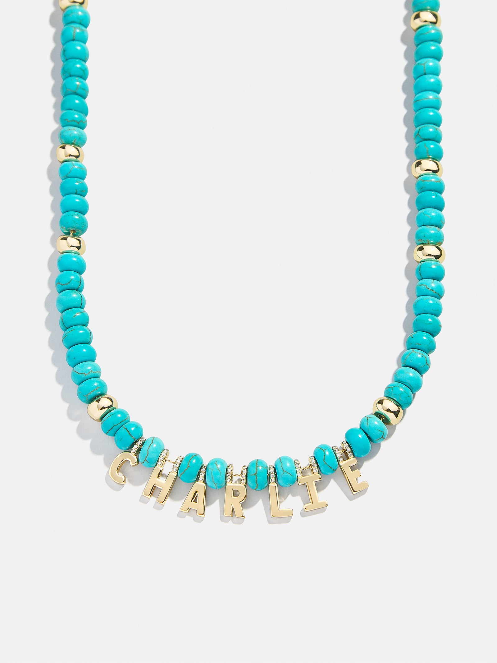 Semi-Precious Gold Custom Nameplate Necklace - Gold/Blue