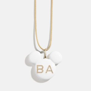 Disney Mickey Mouse Enamel Custom Initial Necklace - White