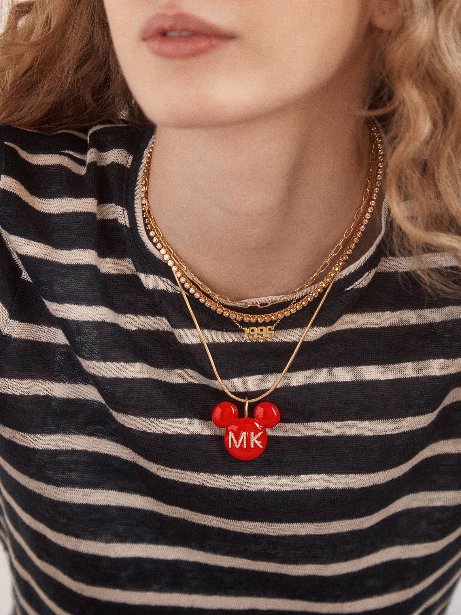 Disney Mickey Mouse Enamel Custom Initial Necklace - Red - Image 2
