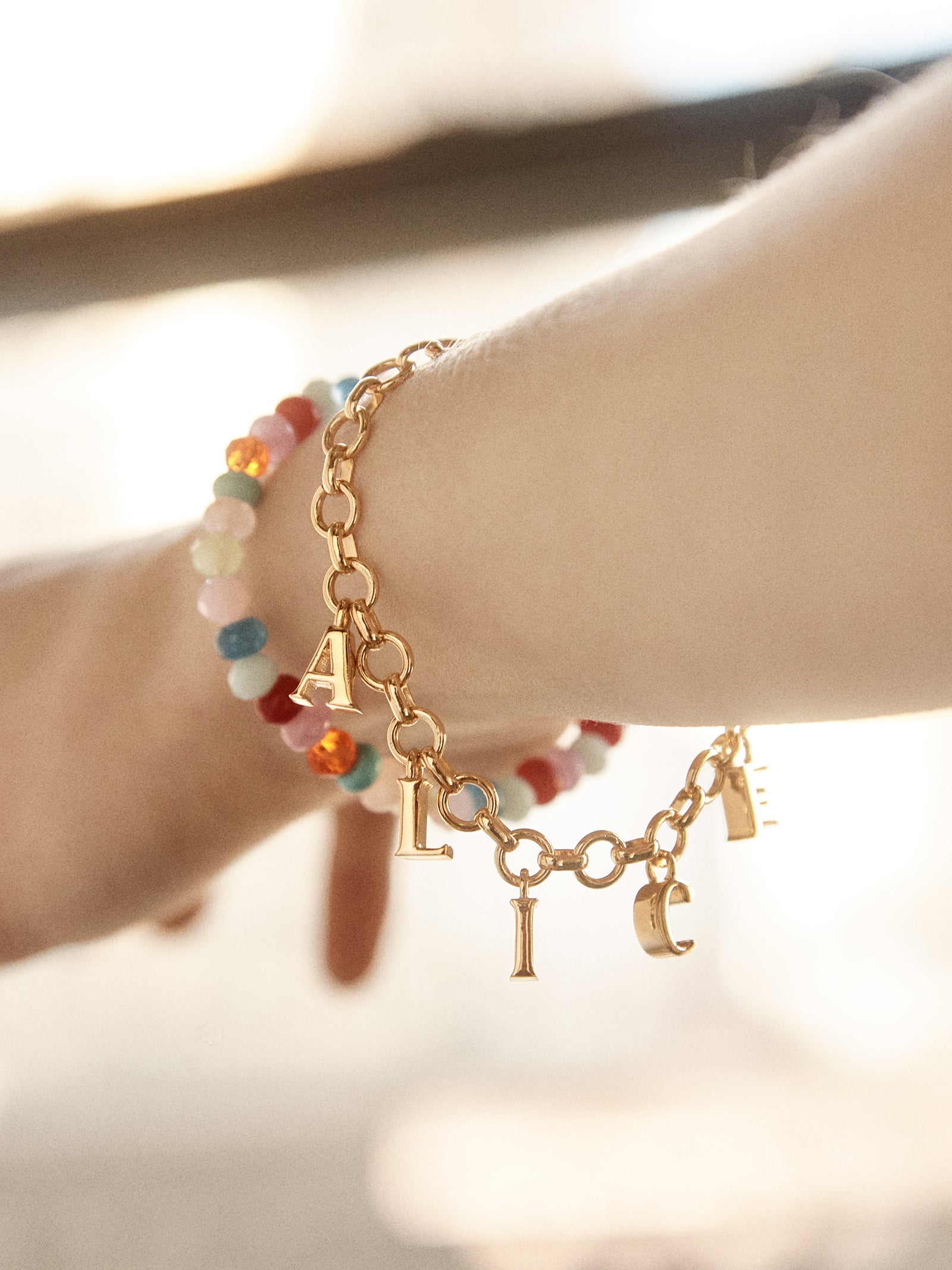 Spaced Letter Custom Charm Bracelet - Gold - Image 2