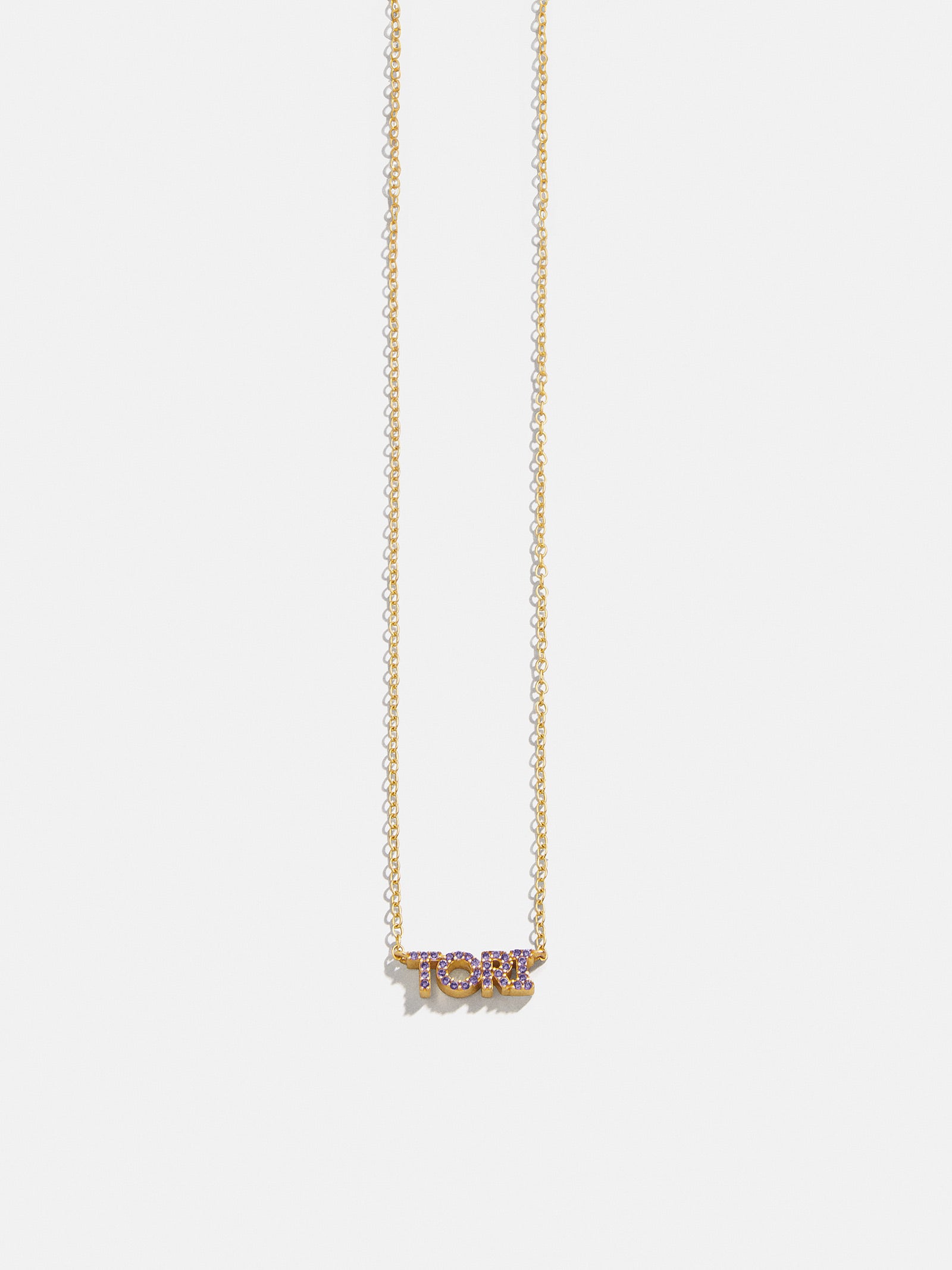 18K Gold Birthstone Custom Nameplate Necklace - Amethyst - Image 3