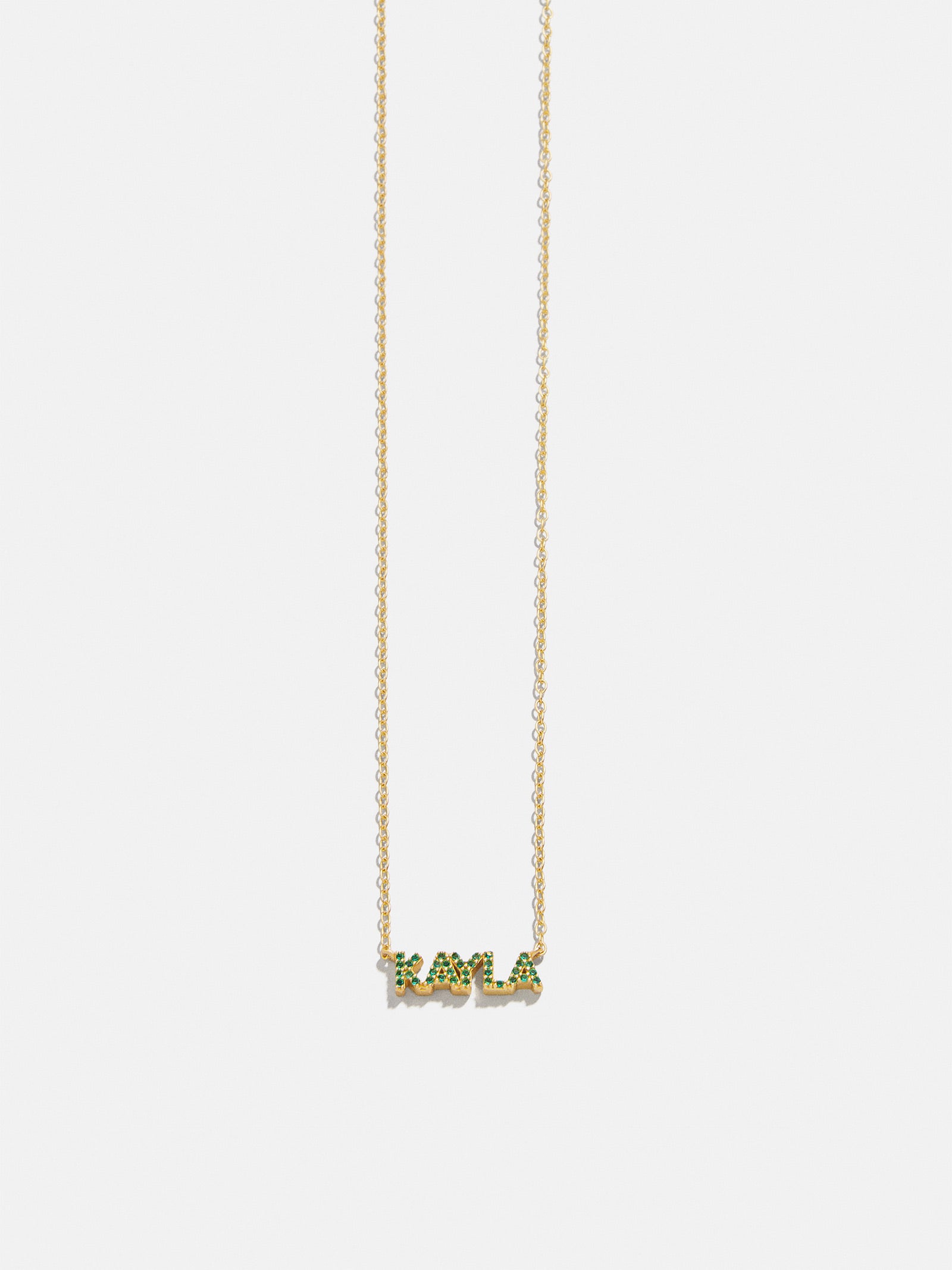 18K Gold Birthstone Custom Nameplate Necklace - Emerald - Image 3