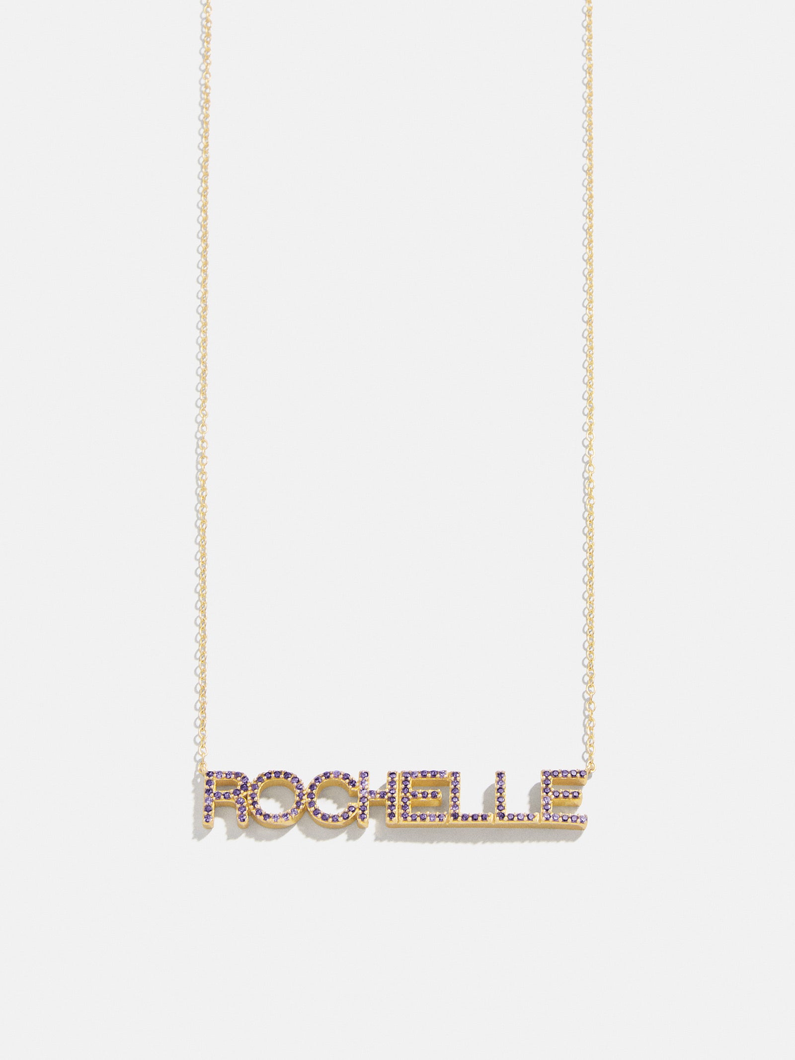 18K Gold Birthstone Custom Nameplate Necklace - Amethyst - Image 6